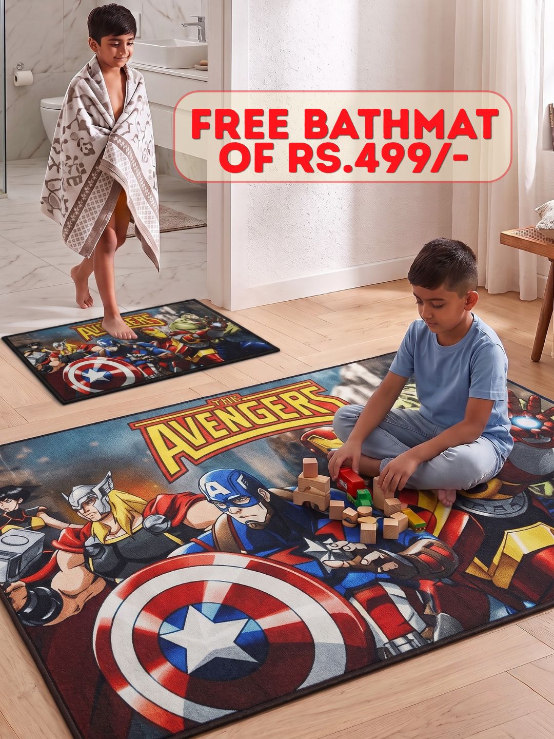 Buy Kids Marvel Avengers Carpet and Get Kids Avengers Bathmat Free - Athom Living