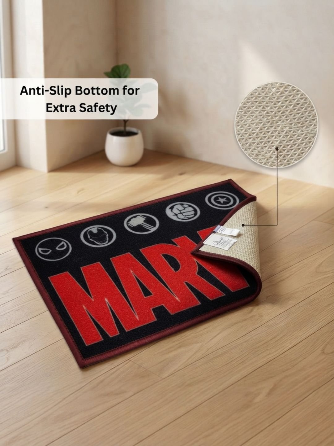 Buy Kids Marvel Carpet and Get Kids Marvel Bathmat Free | Black & Red - Athom Living