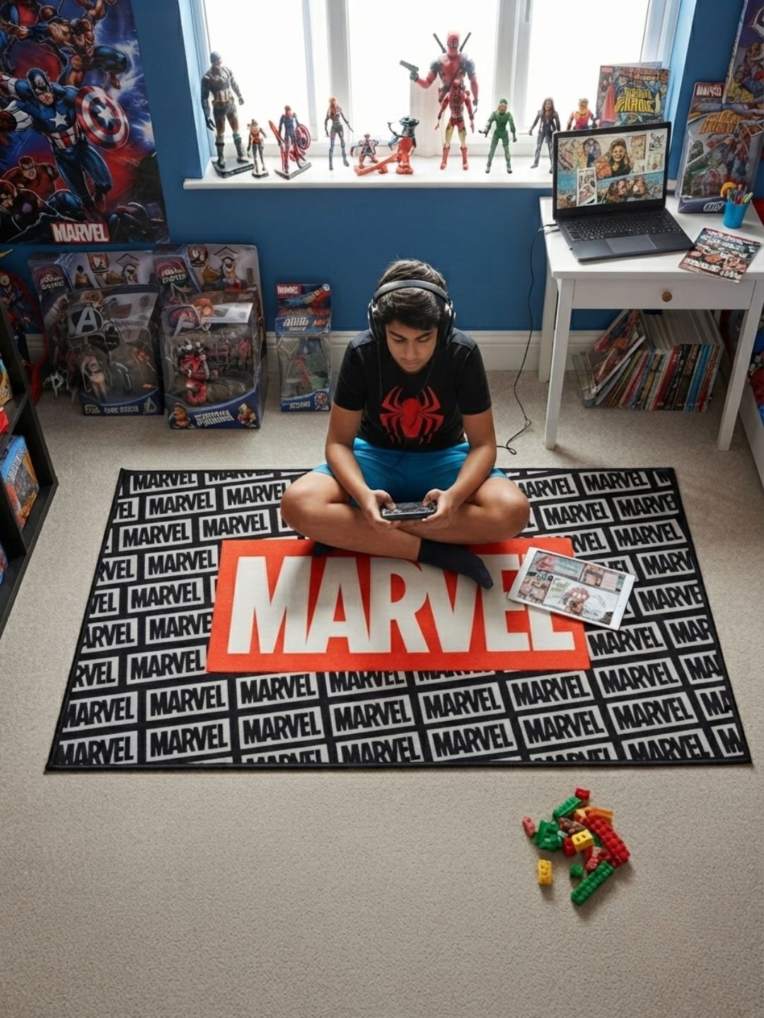 Buy Kids Marvel Carpet and Get Kids Marvel Bathmat Free | Black & Red - Athom Living