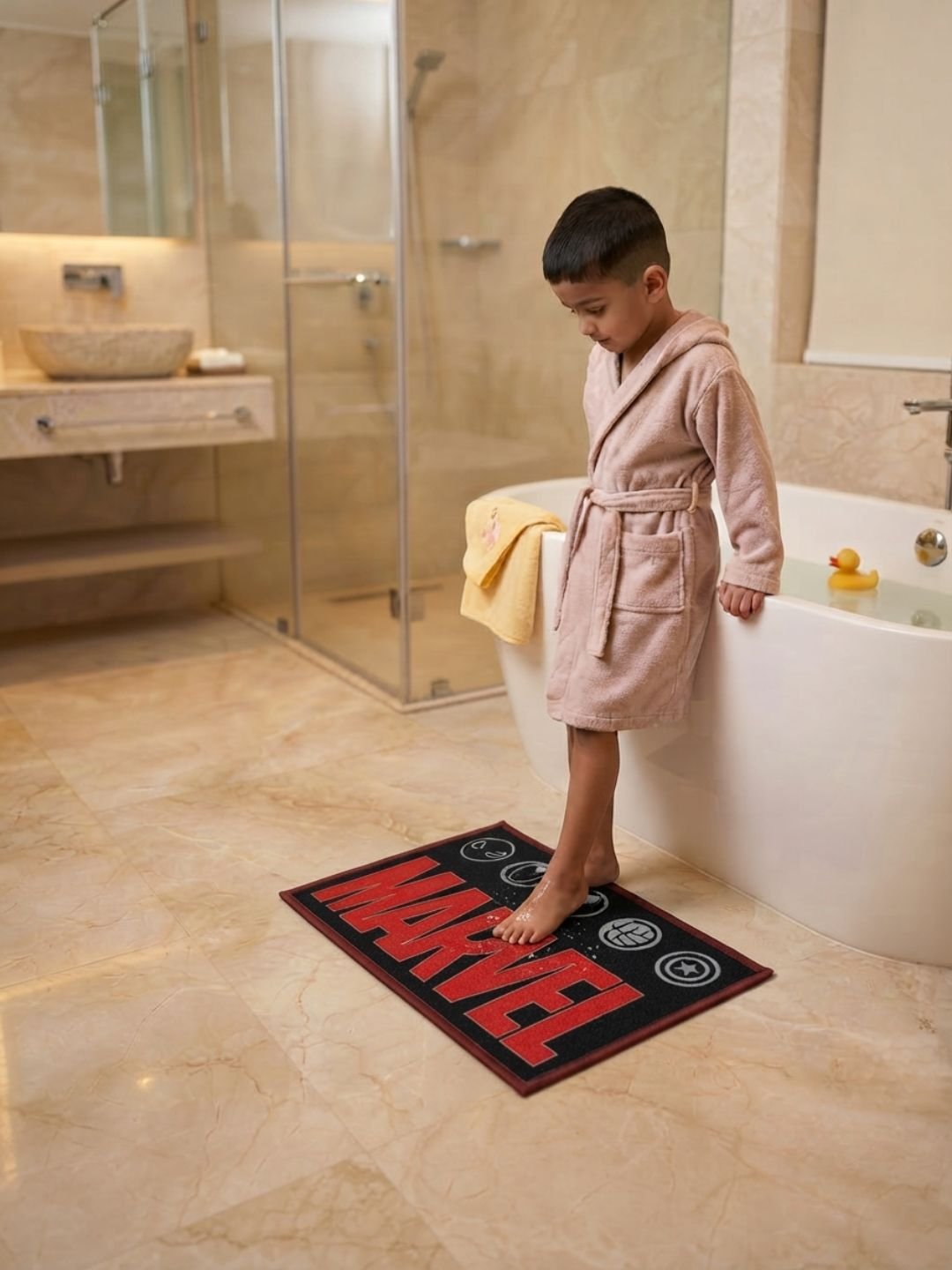 Buy Kids Marvel Carpet and Get Kids Marvel Bathmat Free | Black & Red - Athom Living
