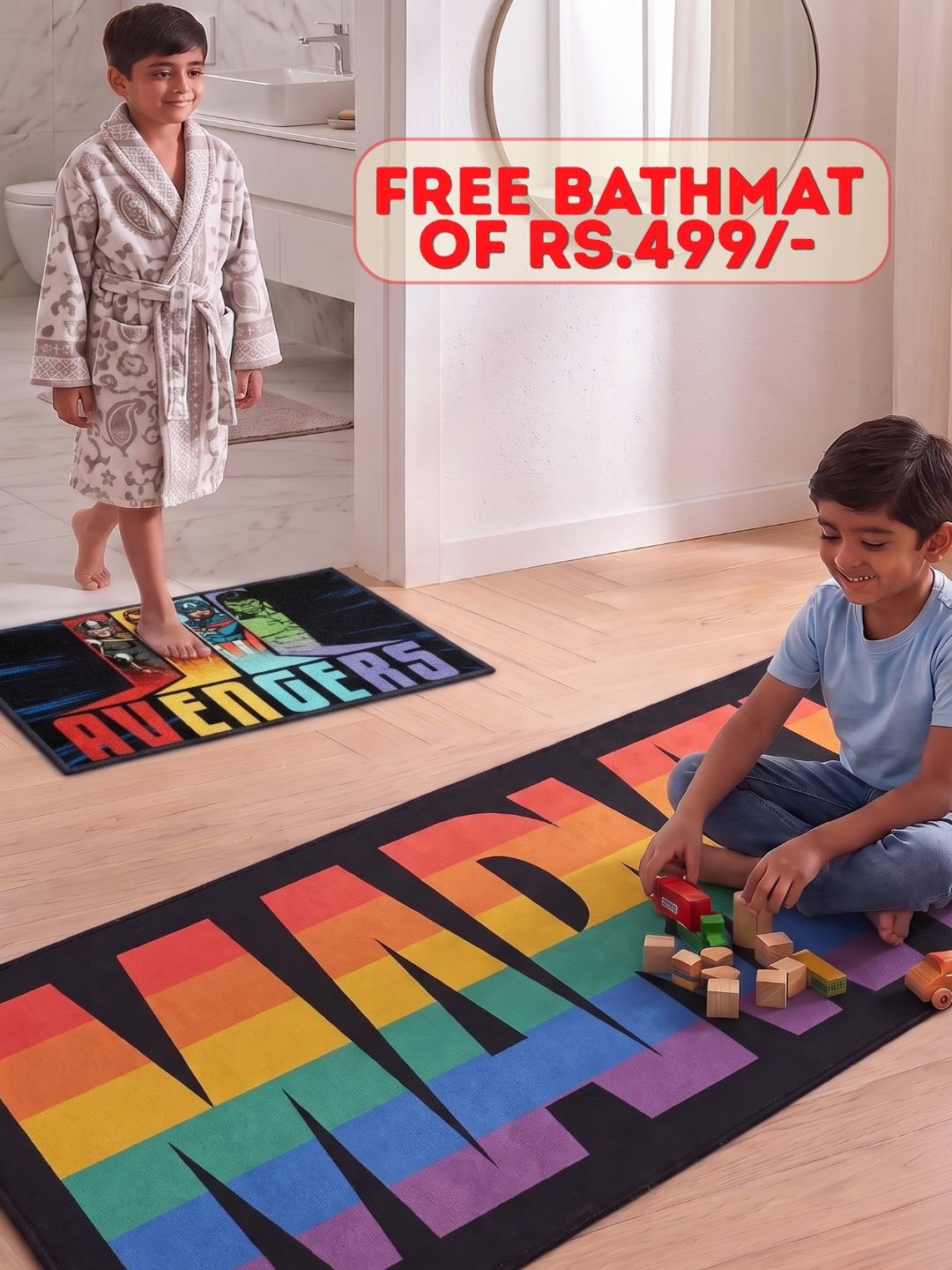 Buy Kids Marvel Runner Carpet and Get Kids Avengers Bathmat Free| Black - Athom Living