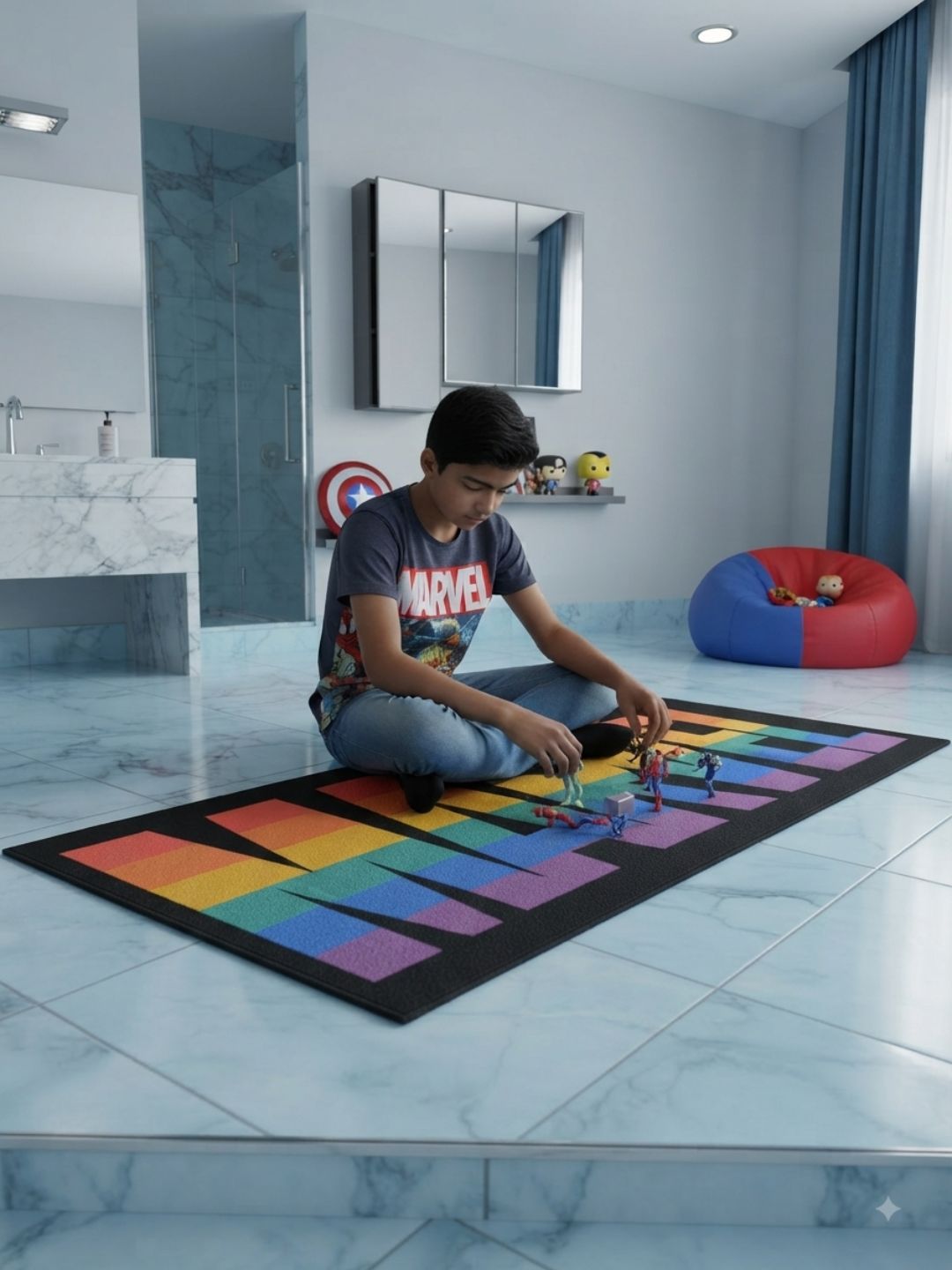 Buy Kids Marvel Runner Carpet and Get Kids Avengers Bathmat Free| Black - Athom Living