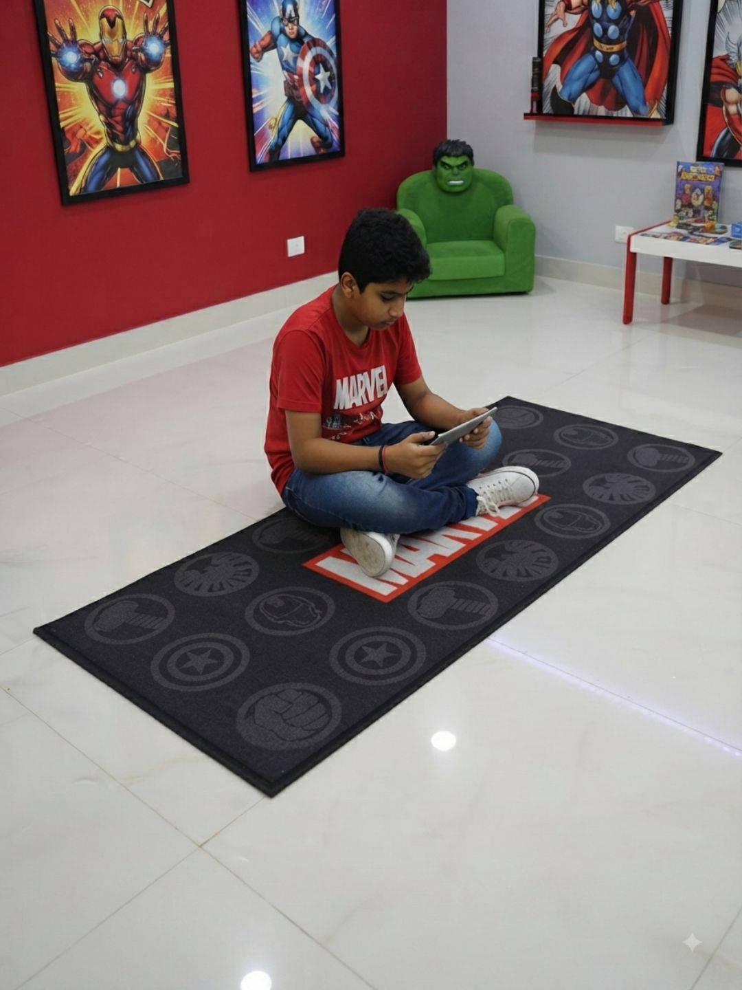 Buy Kids Marvel Runner Carpet and Get Kids Marvel Bathmat Free| Black & Red - Athom Living