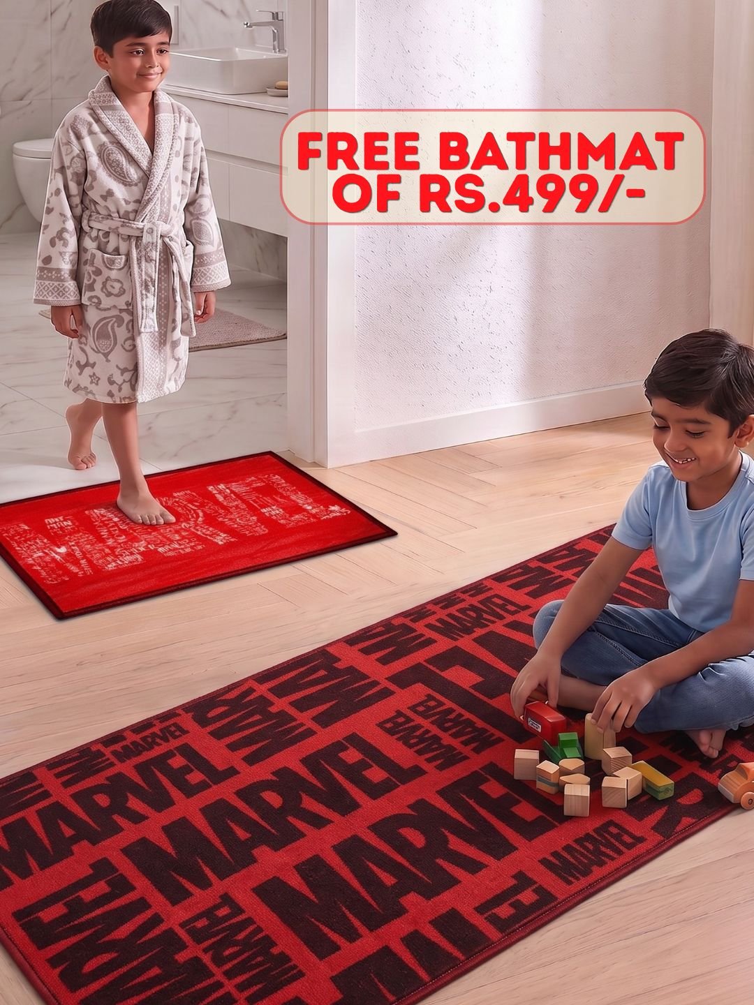 Buy Kids Marvel Runner Carpet and Get Kids Marvel Bathmat Free| Red - Athom Living