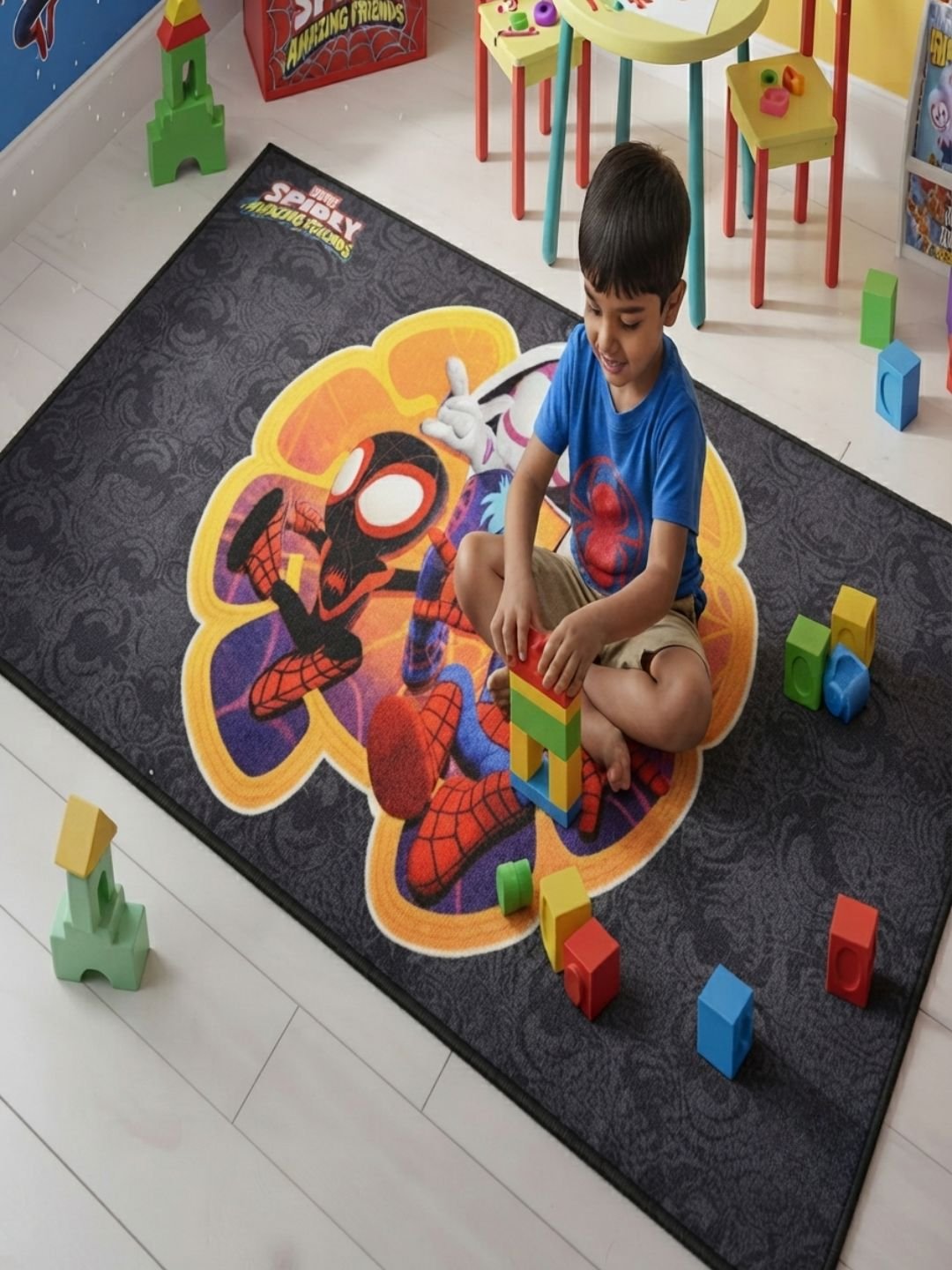 Buy Kids Marvel Spidey Carpet and Get Kids Marvel Spidey Bathmat Free | Black & Blue - Athom Living