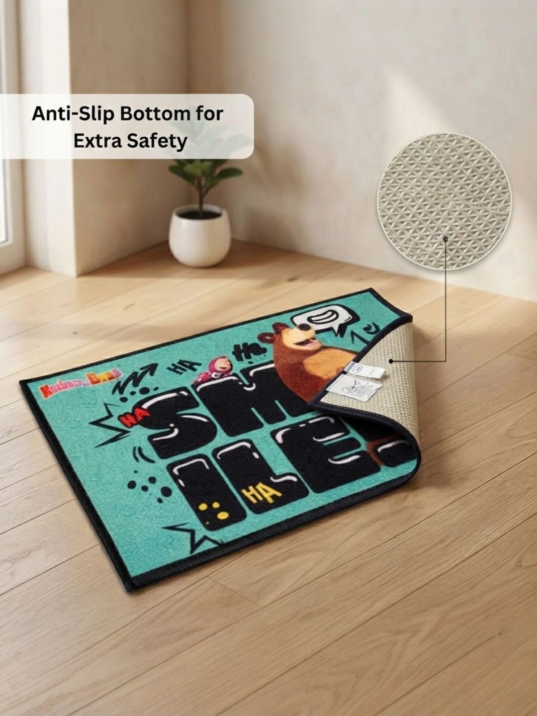 Buy Kids Masha & The Bear Carpet and Get Bathmat Free | Brown & Blue - Athom Living