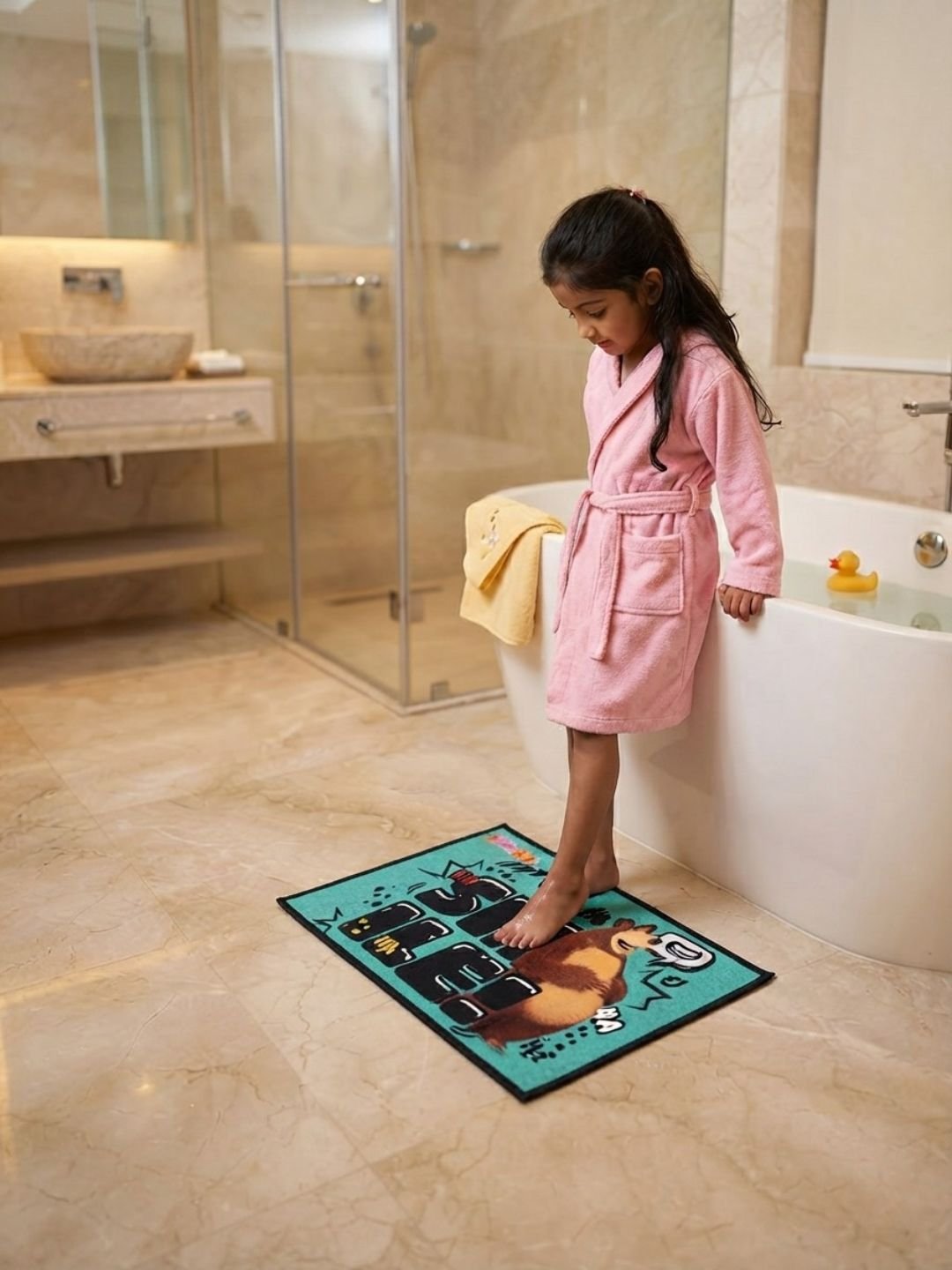 Buy Kids Masha & The Bear Carpet and Get Bathmat Free | Brown & Blue - Athom Living