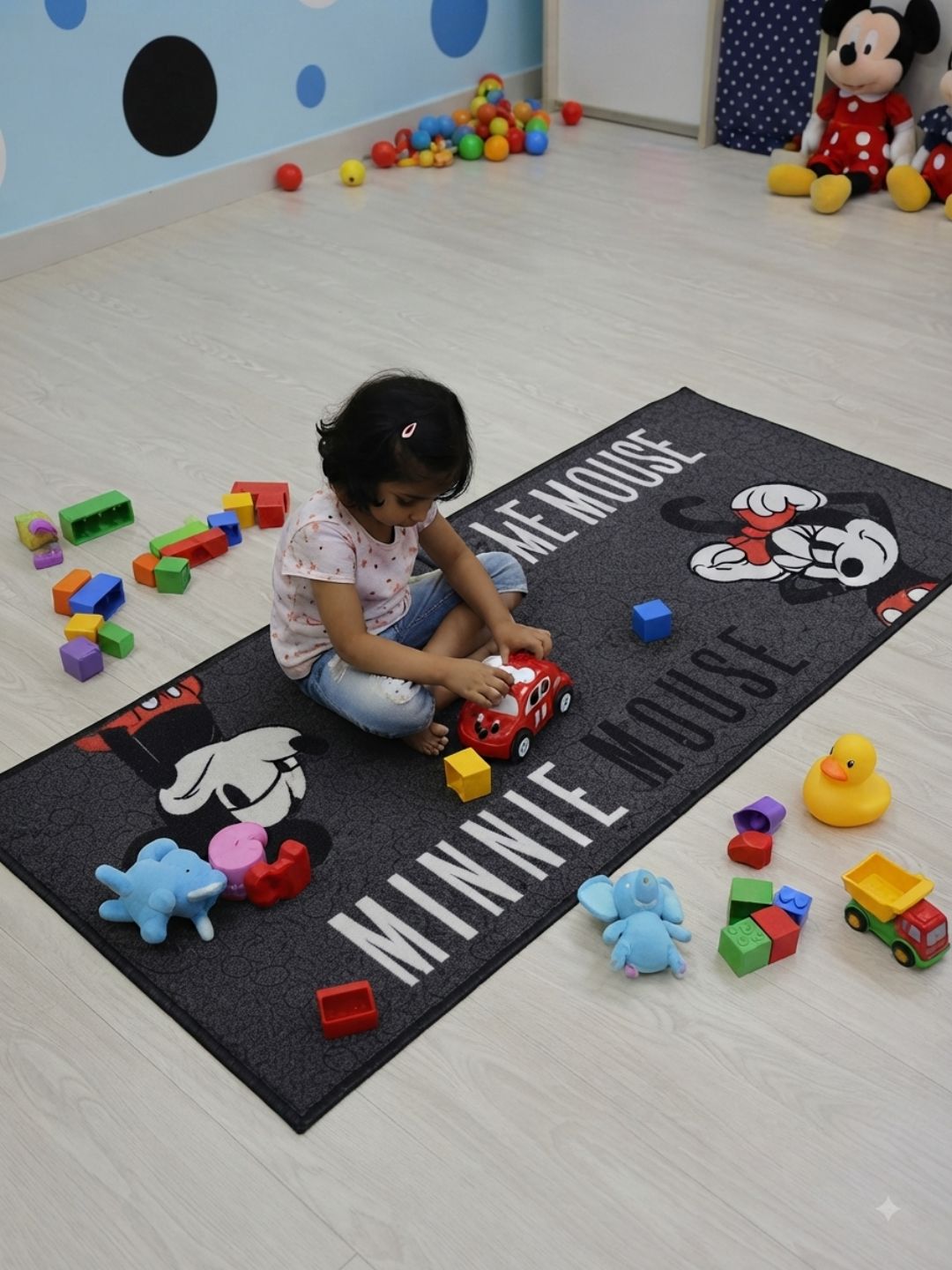 Buy Kids Mickey & Minnie Runner Carpet and Get Kids Mickey & Minnie Bathmat Free| Black - Athom Living