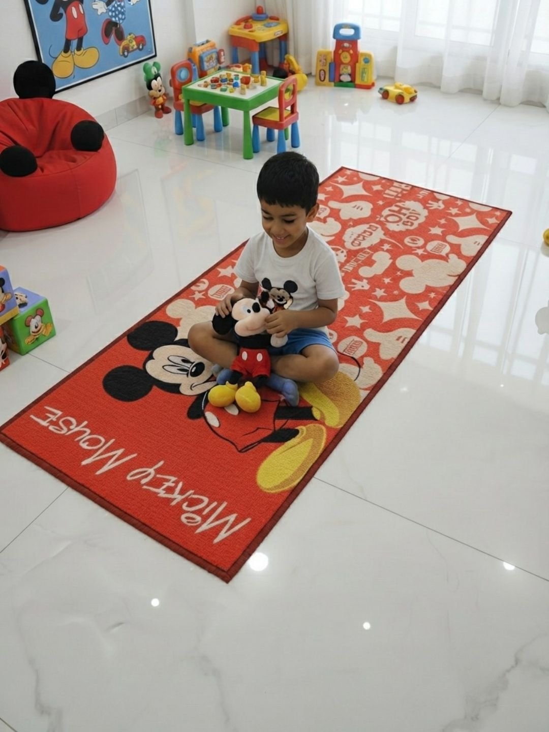 Buy Kids Mickey Mouse Runner Carpet and Get Kids Mickey Mouse Bathmat Free| Red & Black - Athom Living
