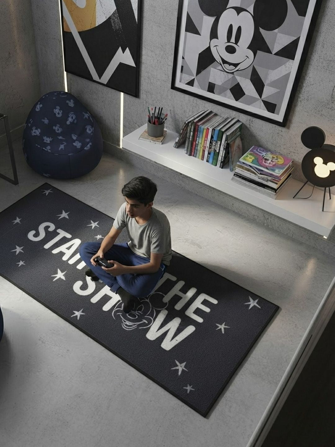 Buy Kids Mickey Theme Runner Carpet and Get Kids Mickey Mouse Bathmat Free| Grey - Athom Living