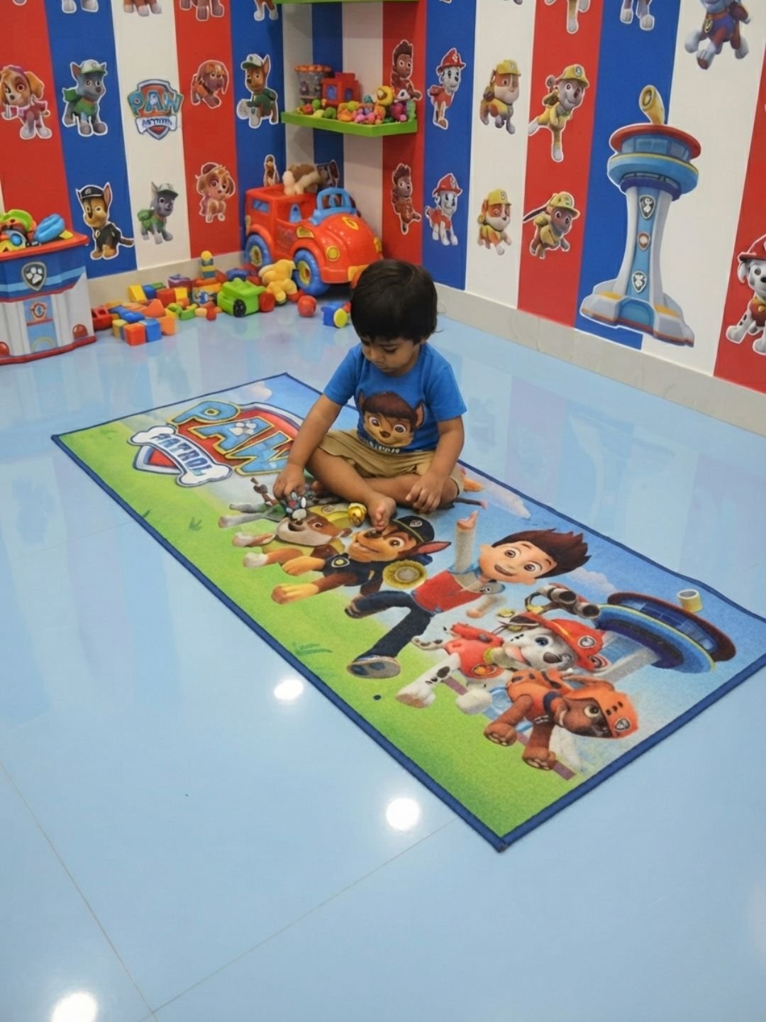 Buy Kids Paw Patrol Runner Carpet and Get Kids Paw Patrol Bathmat Free| Green & Blue - Athom Living