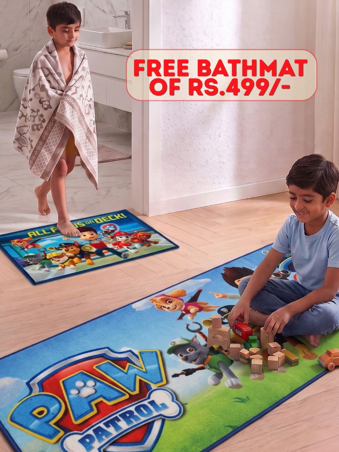 Buy Kids Paw Patrol Runner Carpet and Get Kids Paw Patrol Bathmat Free| Green & Blue - Athom Living