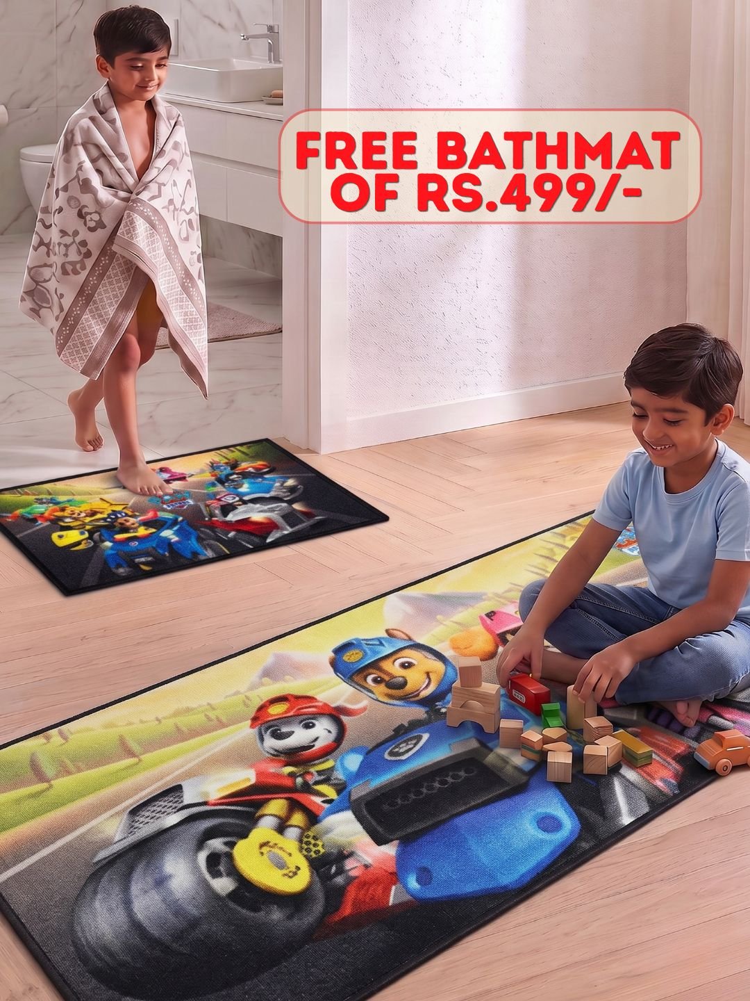 Buy Kids Paw Patrol Runner Carpet and Get Kids Paw Patrol Bathmat Free| Multicolor - Athom Living