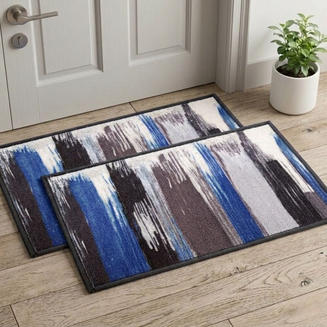 Canvas Blue Premium Anti Slip Printed Door Mat Pack of 2 by Athom Living - Athom Living