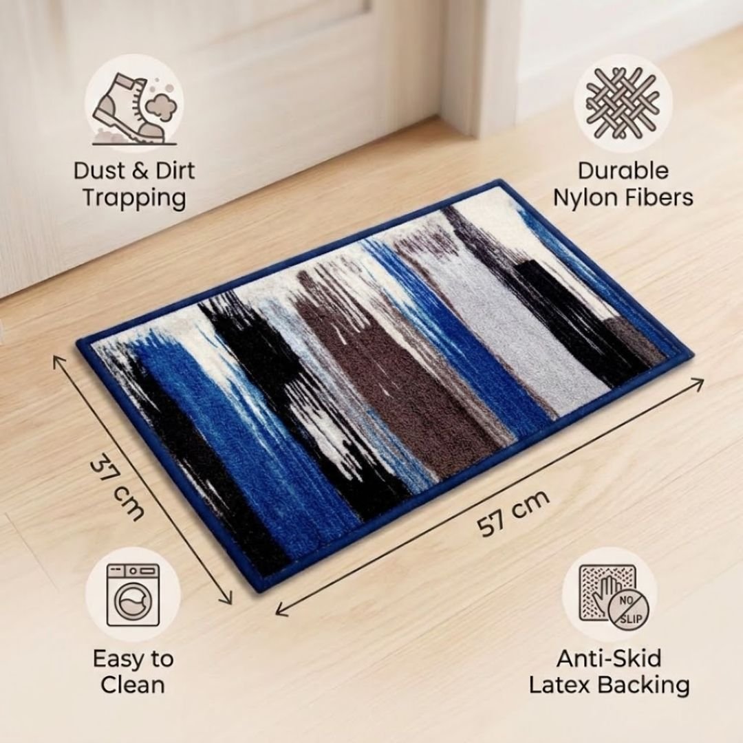 Canvas Blue Premium Anti Slip Printed Door Mat Pack of 2 by Athom Living - Athom Living