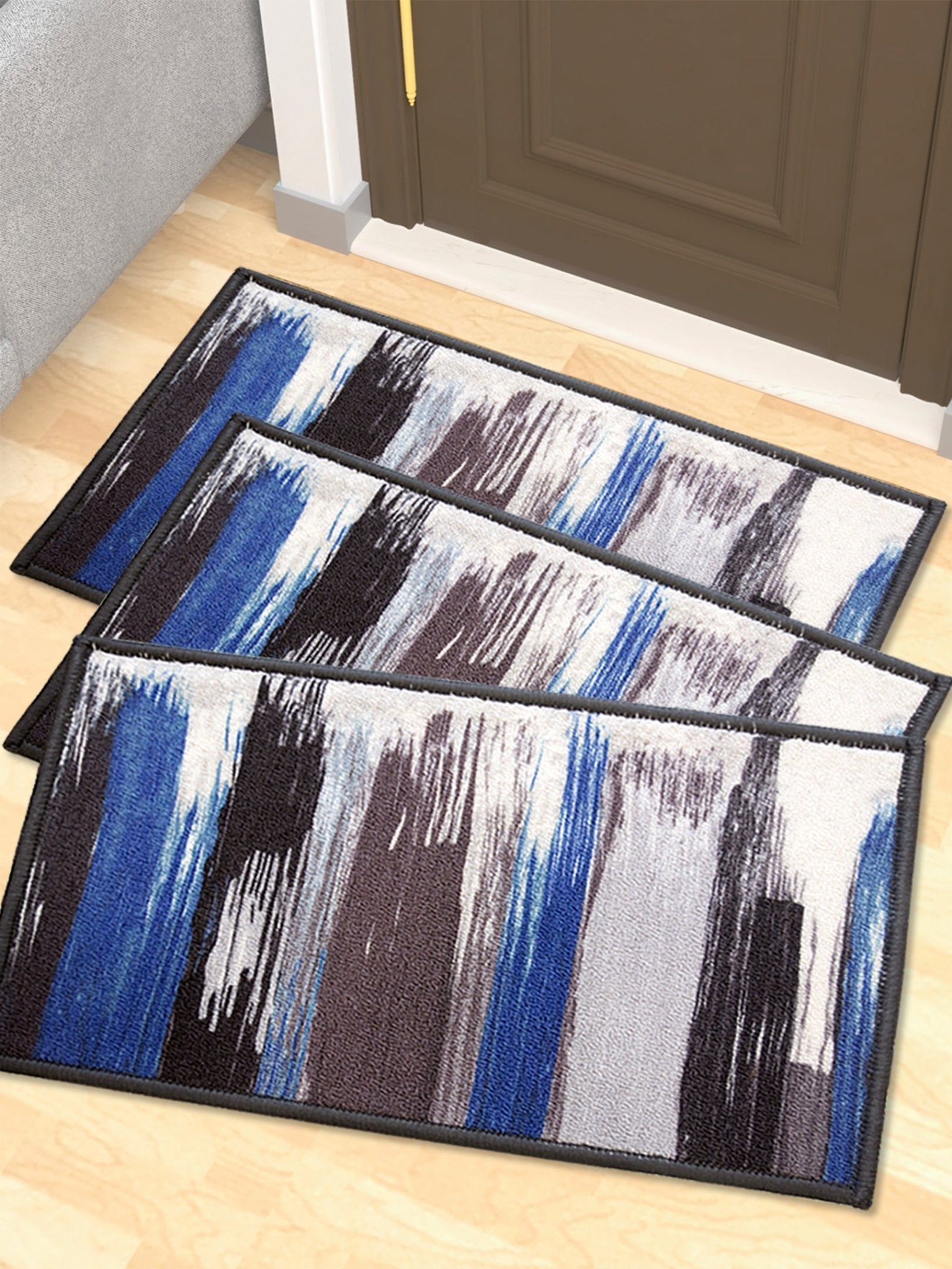 Canvas Blue Premium Anti Slip Printed Door Mat Pack of 3 by Athom Living - Athom Living
