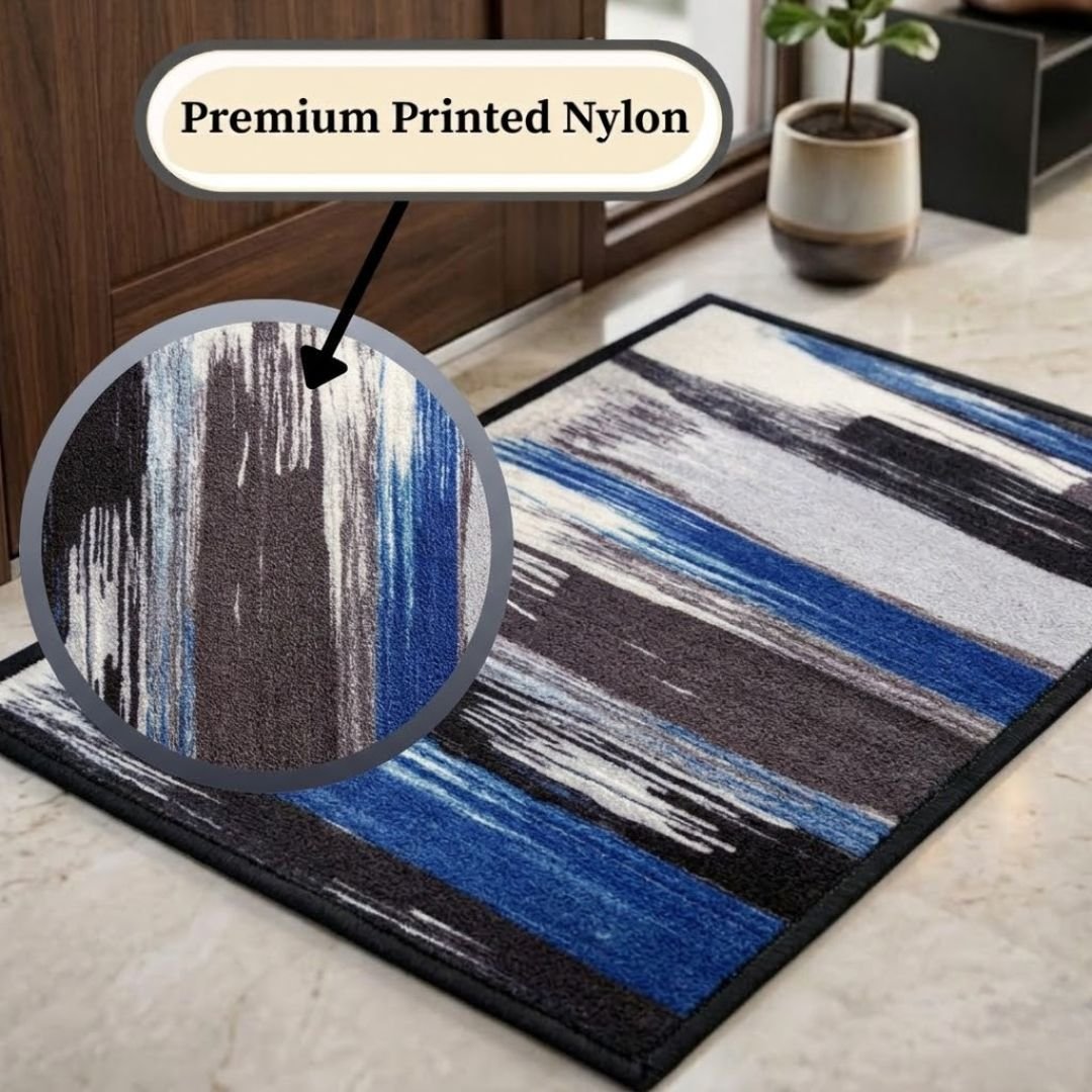 Canvas Blue Premium Anti Slip Printed Door Mat Pack of 3 by Athom Living - Athom Living