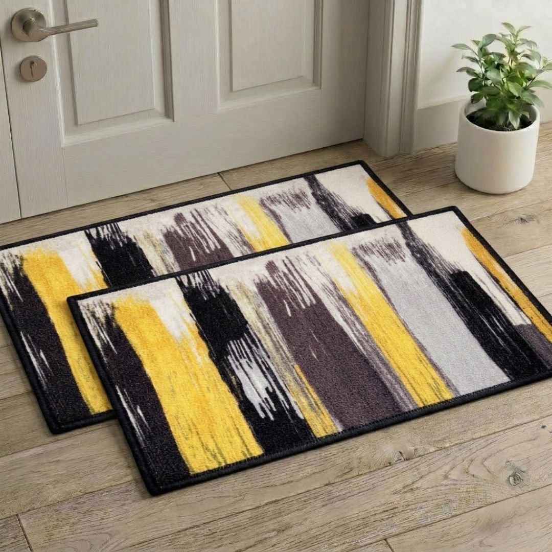 Canvas Yellow Premium Anti Slip Printed Door Mat Pack of 2 by Athom Living - Athom Living