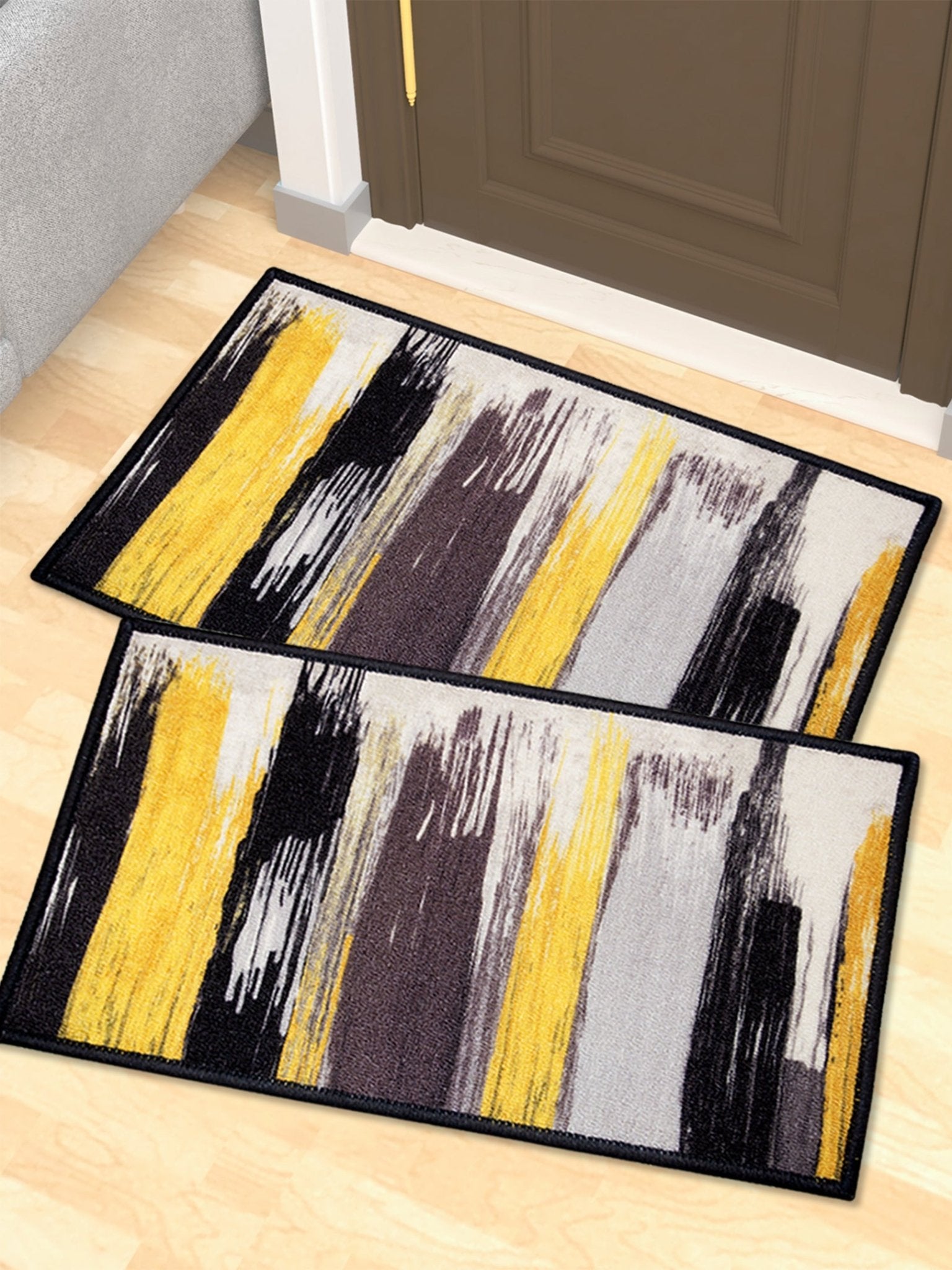 Canvas Yellow Premium Anti Slip Printed Door Mat Pack of 2 by Athom Living - Athom Living