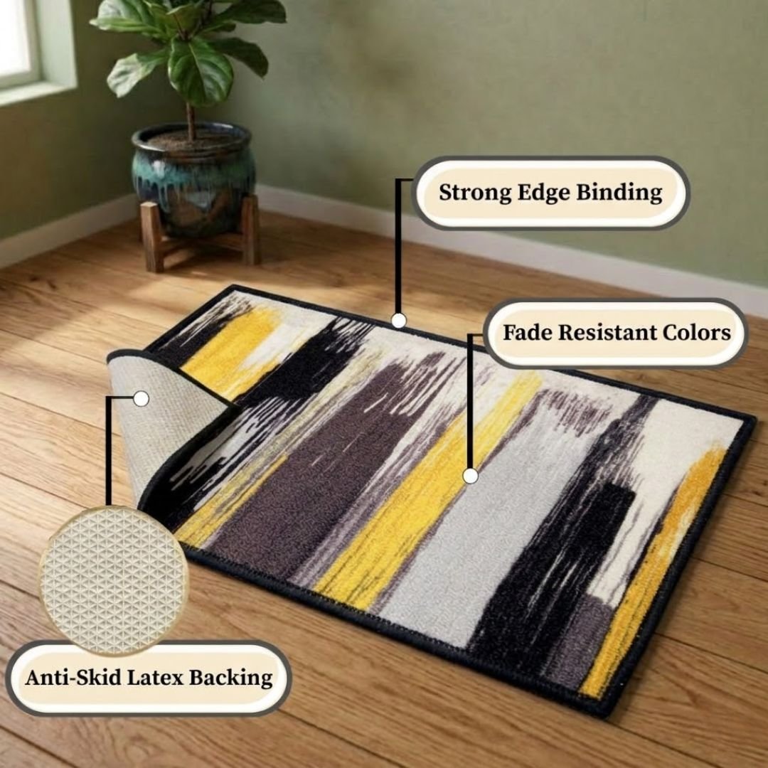Canvas Yellow Premium Anti Slip Printed Door Mat Pack of 3 by Athom Living - Athom Living