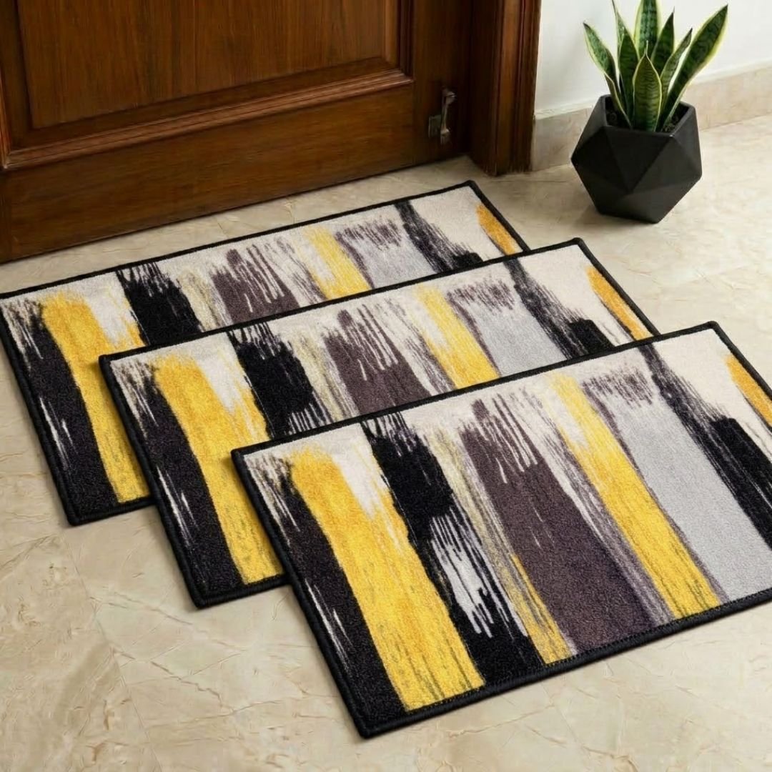 Canvas Yellow Premium Anti Slip Printed Door Mat Pack of 3 by Athom Living - Athom Living