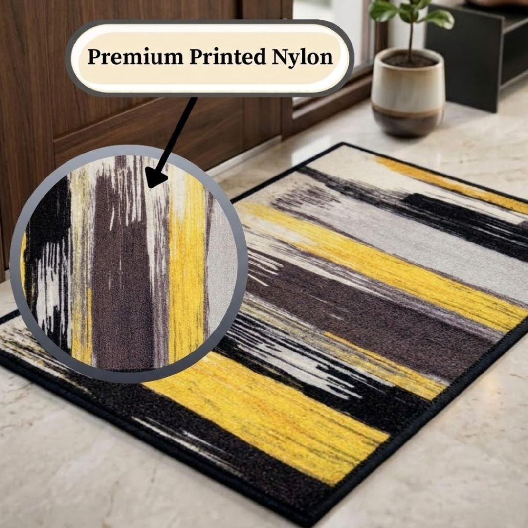 Canvas Yellow Premium Anti Slip Printed Door Mat Pack of 3 by Athom Living - Athom Living