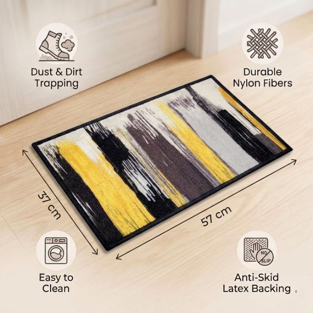 Canvas Yellow Premium Anti Slip Printed Door Mat Pack of 3 by Athom Living - Athom Living