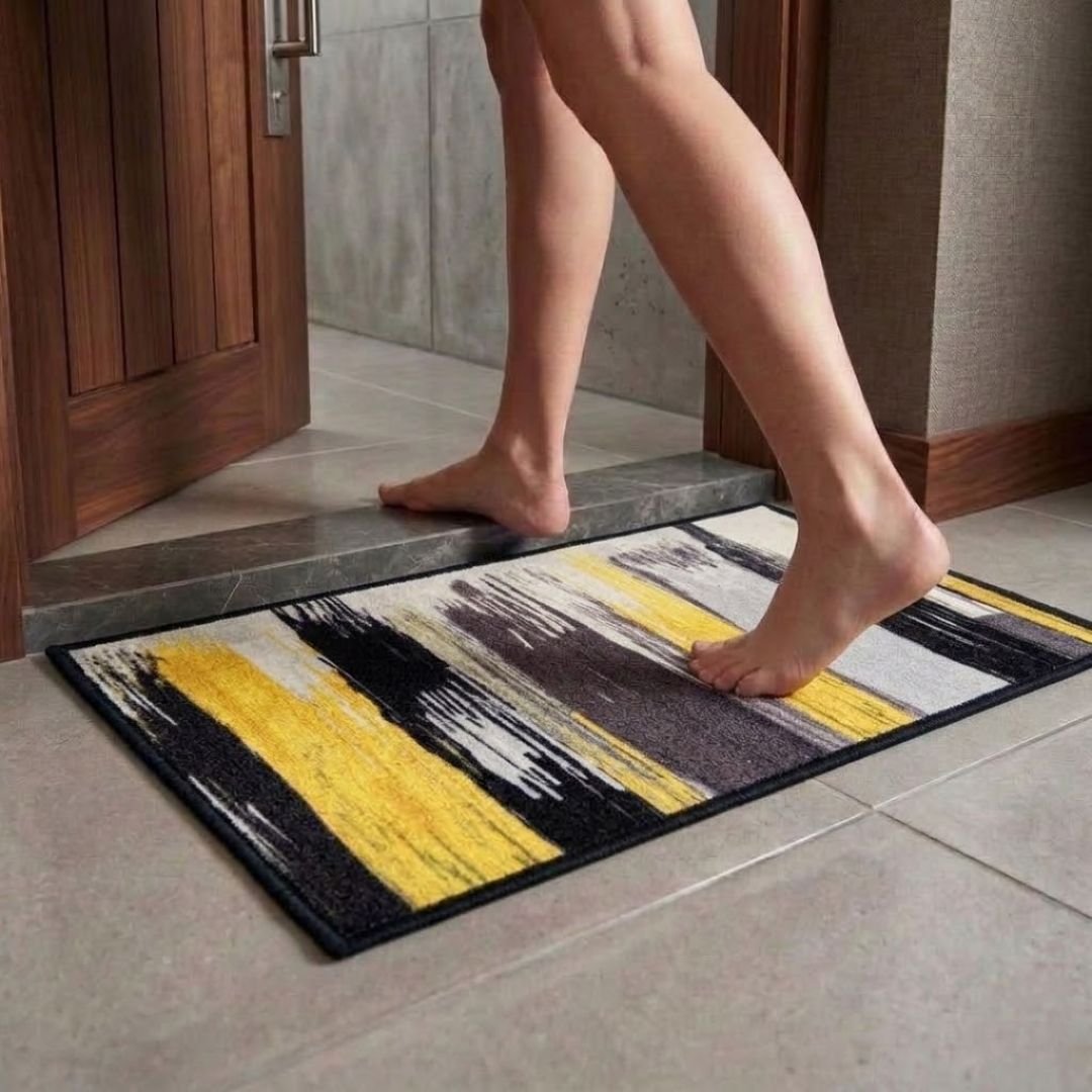 Canvas Yellow Premium Anti Slip Printed Door Mat Pack of 3 by Athom Living - Athom Living