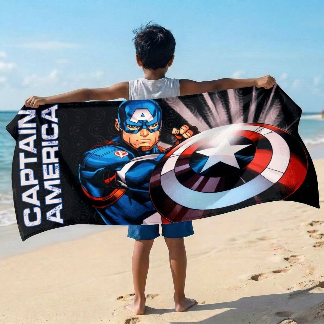 Captain America Themed Kids Cotton Bath Towel by Athom Living - Athom Living