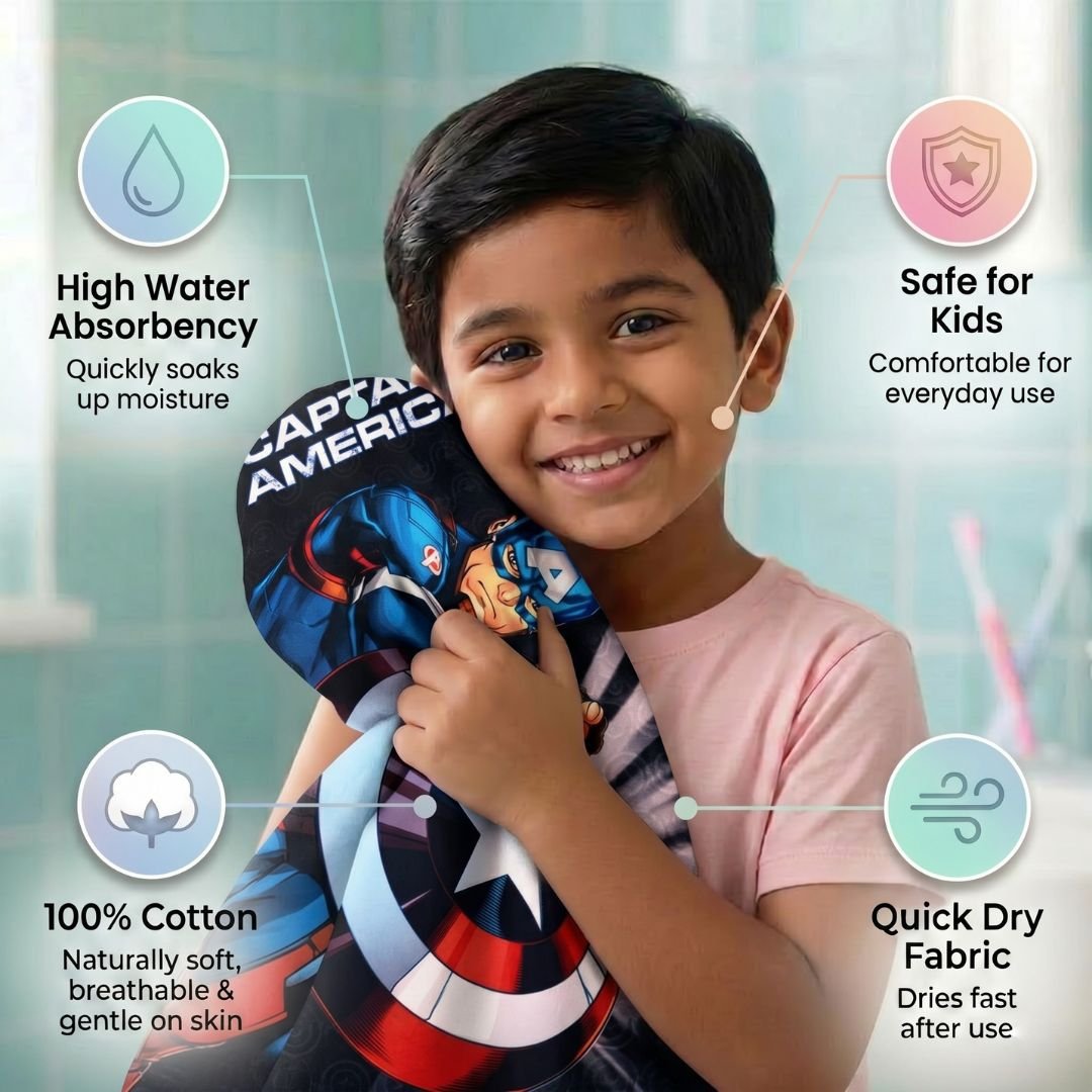 Captain America Themed Kids Cotton Bath Towel by Athom Living - Athom Living