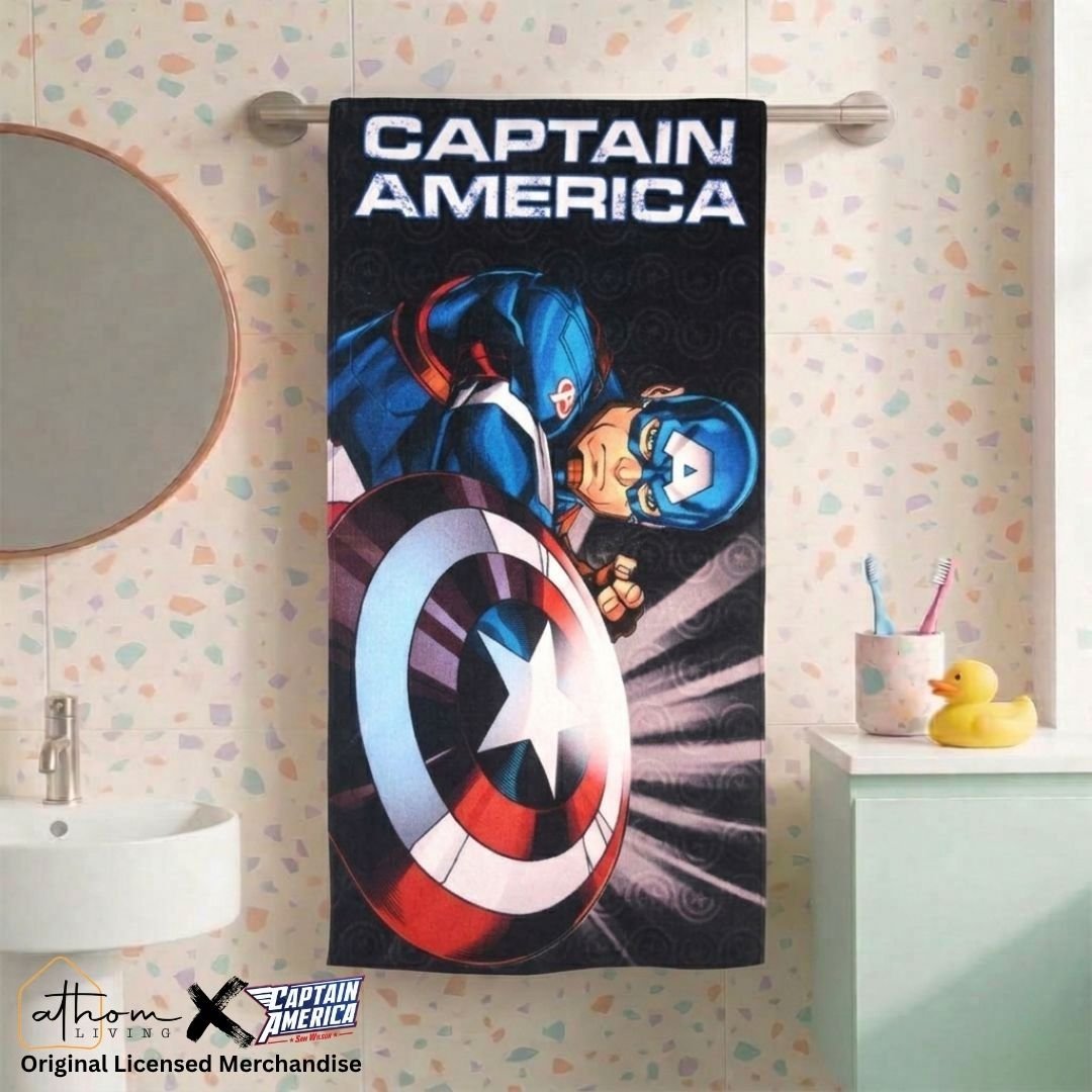 Captain America Themed Kids Cotton Bath Towel by Athom Living - Athom Living