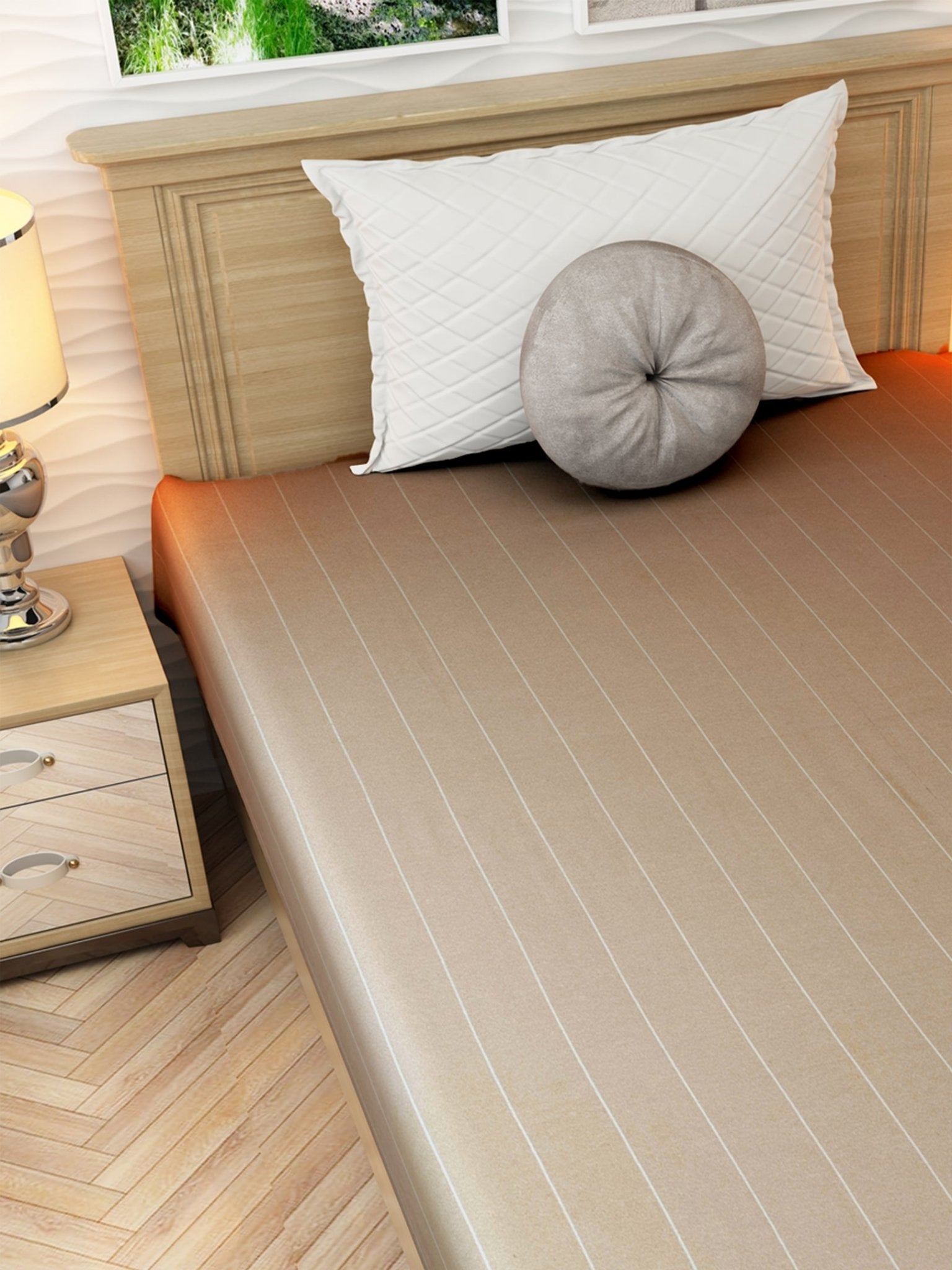 Chaddar Summer Stripes Light Beige Single Cotton Bedsheet Soft & Light by Athom Living - Athom Living