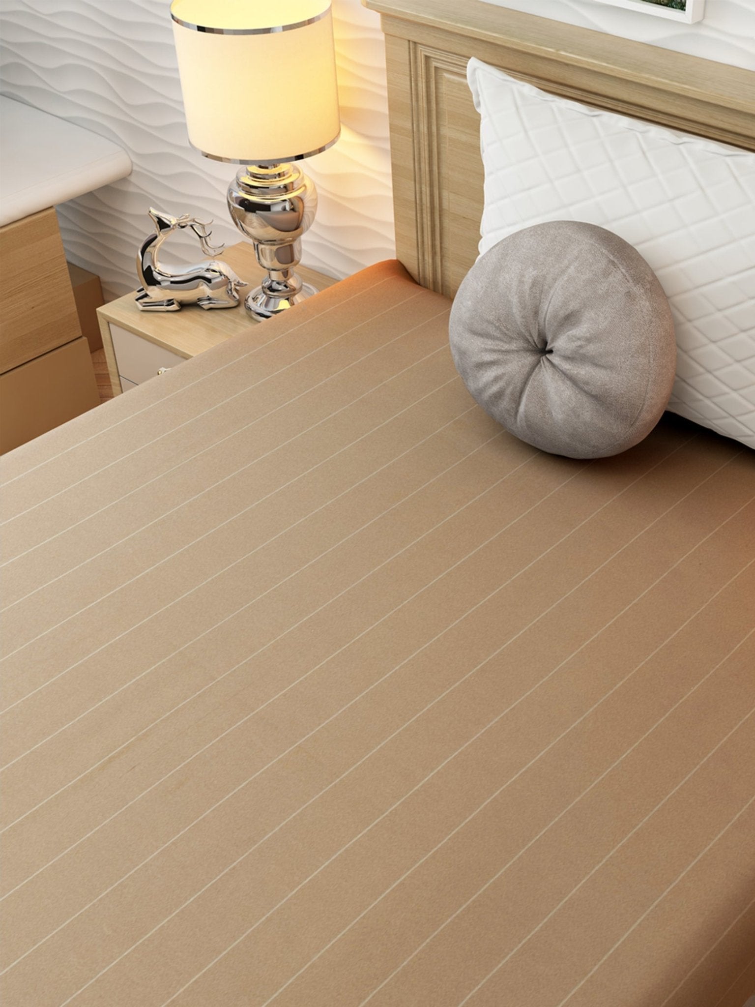 Chaddar Summer Stripes Light Beige Single Cotton Bedsheet Soft & Light by Athom Living - Athom Living