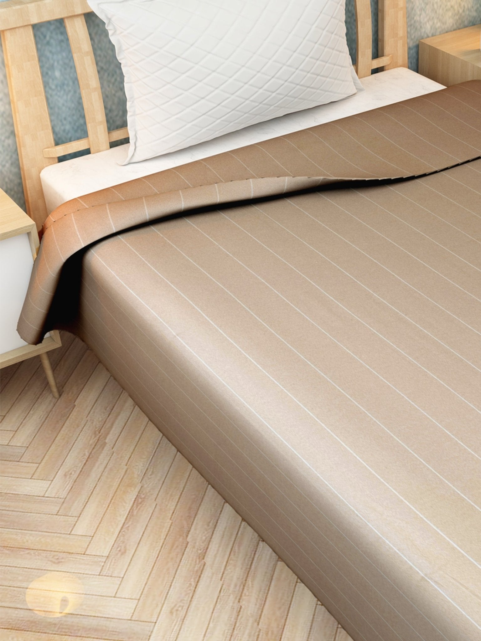 Chaddar Summer Stripes Light Beige Single Cotton Bedsheet Soft & Light by Athom Living - Athom Living