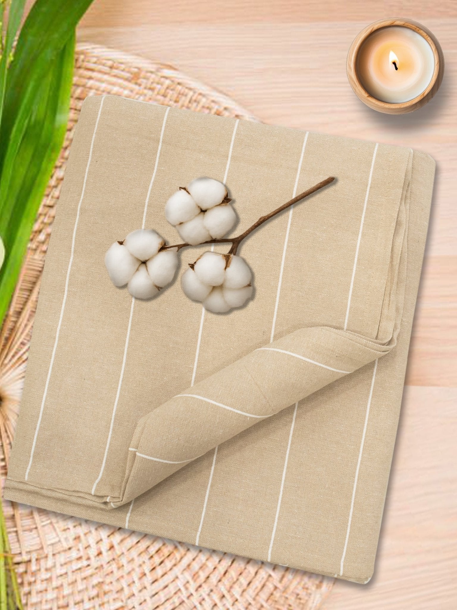 Chaddar Summer Stripes Light Beige Single Cotton Bedsheet Soft & Light by Athom Living - Athom Living