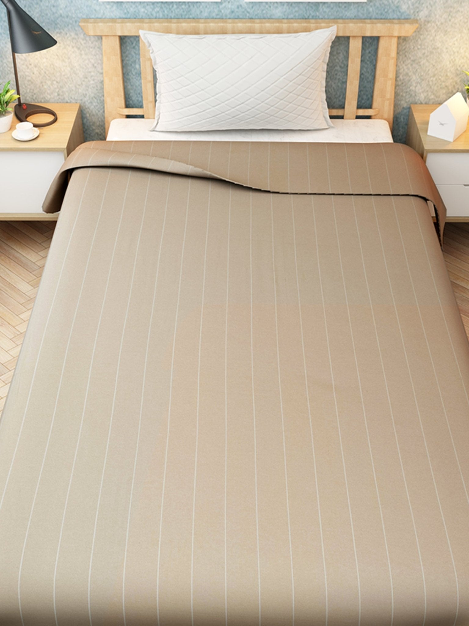 Chaddar Summer Stripes Light Beige Single Cotton Bedsheet Soft & Light by Athom Living - Athom Living
