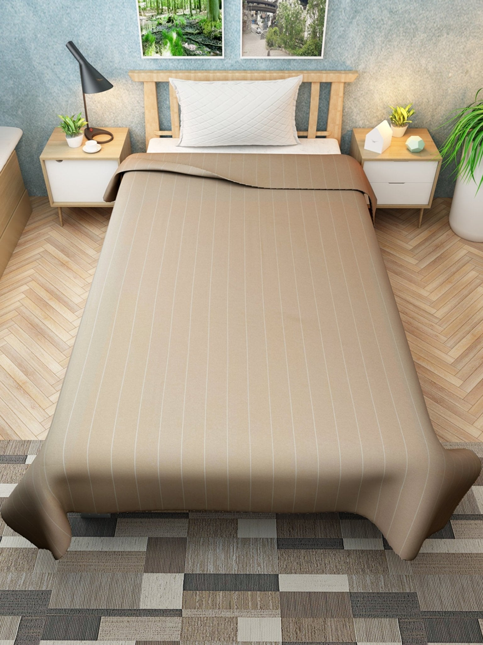 Chaddar Summer Stripes Light Beige Single Cotton Bedsheet Soft & Light by Athom Living - Athom Living