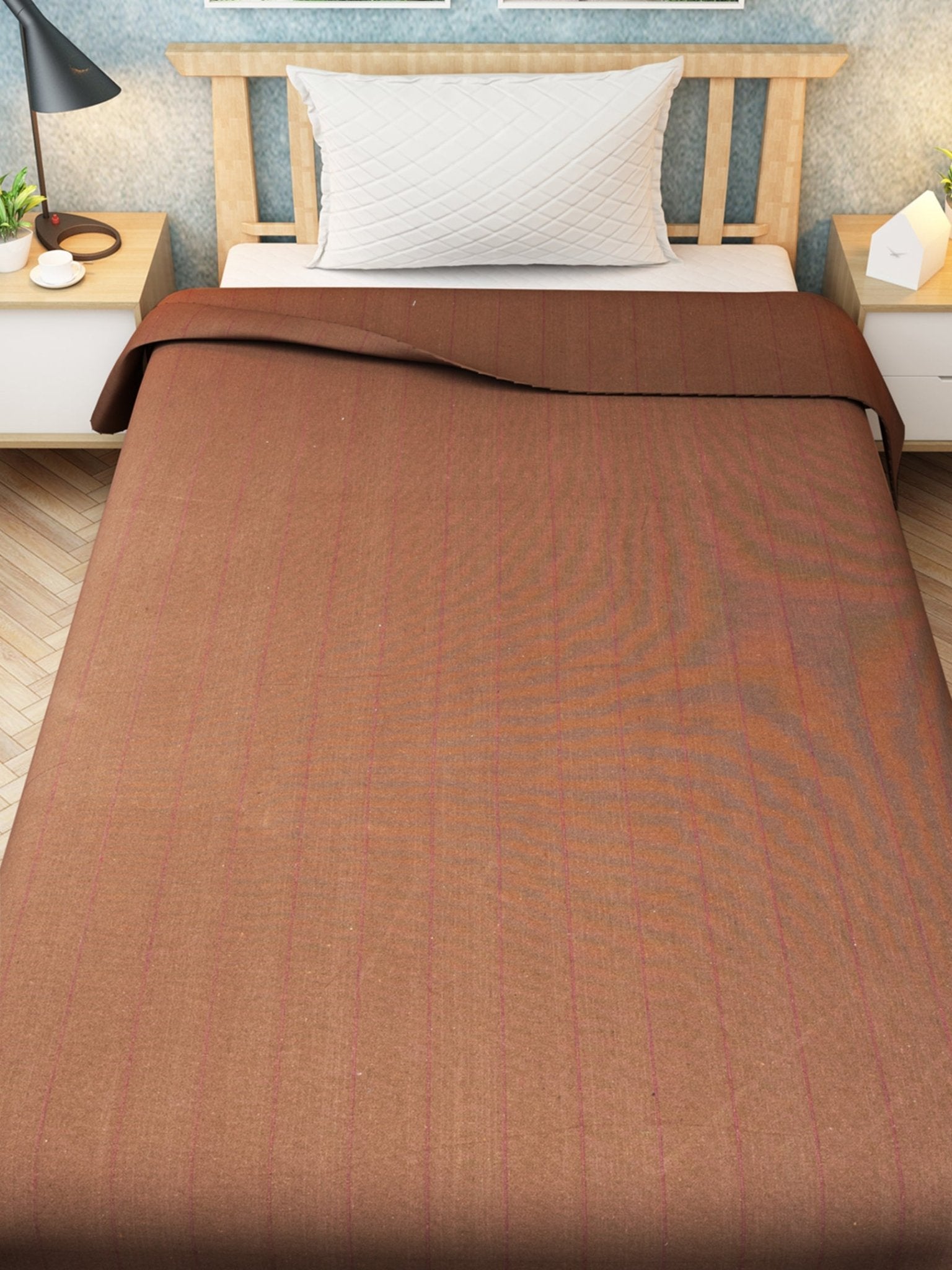 Chaddar Summer Stripes Light Brown Single Cotton Bedsheet Soft & Light by Athom Living - Athom Living