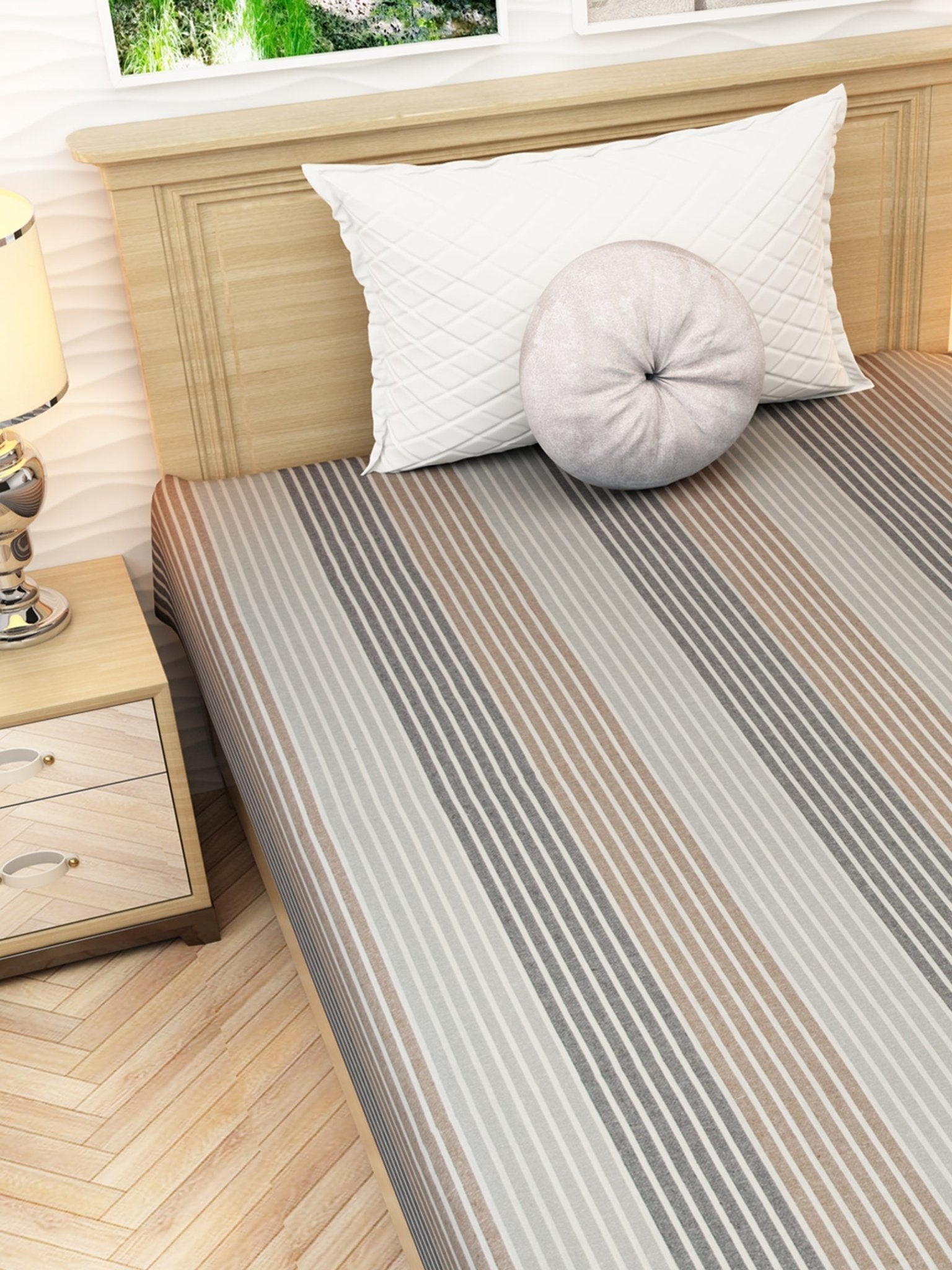 Chaddar Summer Stripes Light Grey & Brown Single Cotton Bedsheet Soft & Light by Athom Living - Athom Living