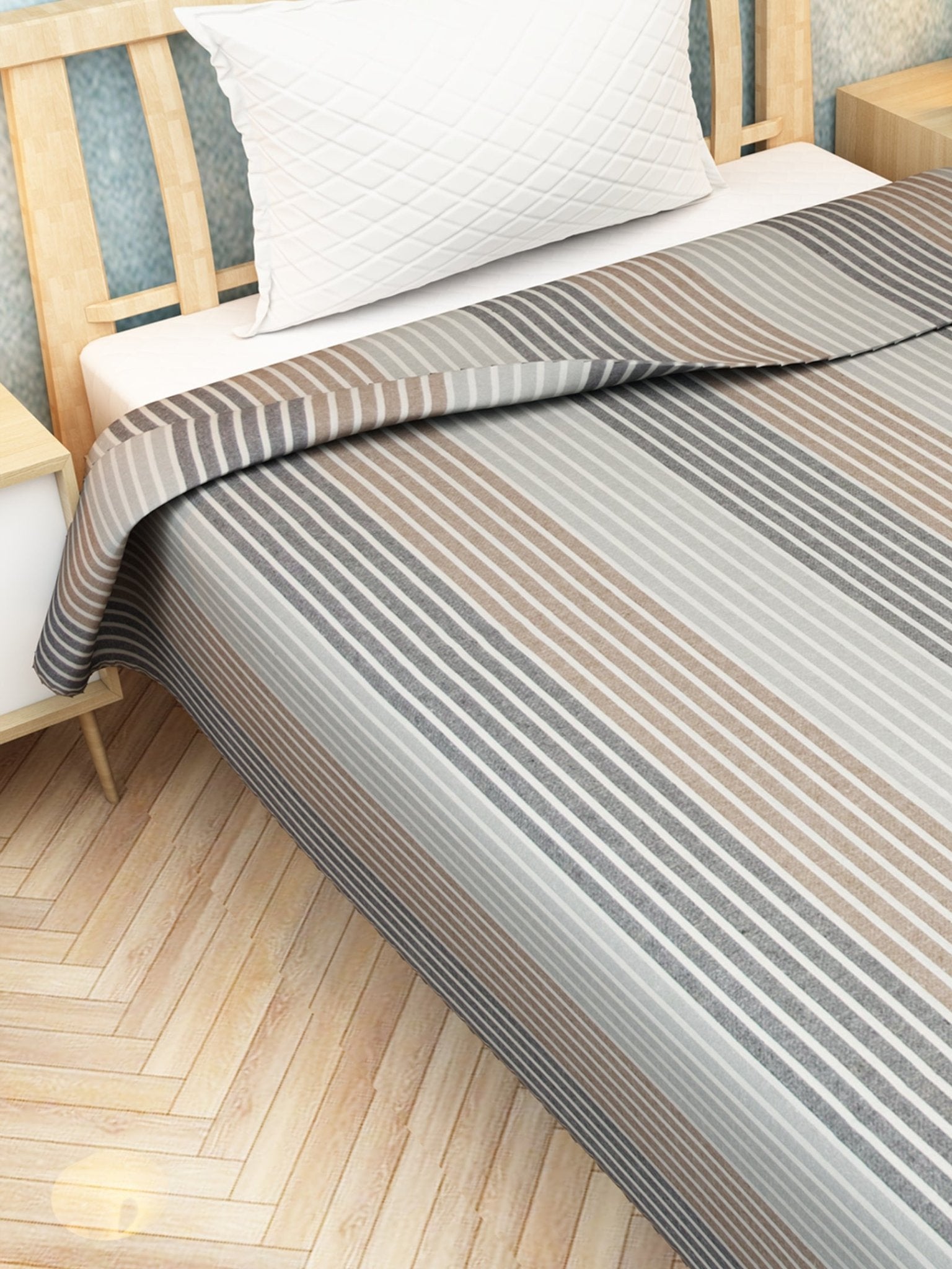 Chaddar Summer Stripes Light Grey & Brown Single Cotton Bedsheet Soft & Light by Athom Living - Athom Living