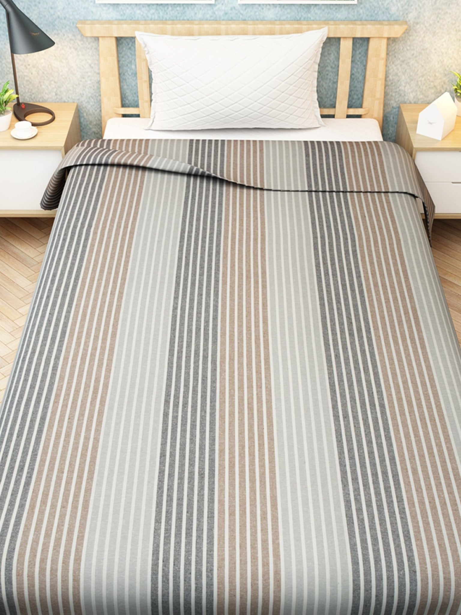 Chaddar Summer Stripes Light Grey & Brown Single Cotton Bedsheet Soft & Light by Athom Living - Athom Living