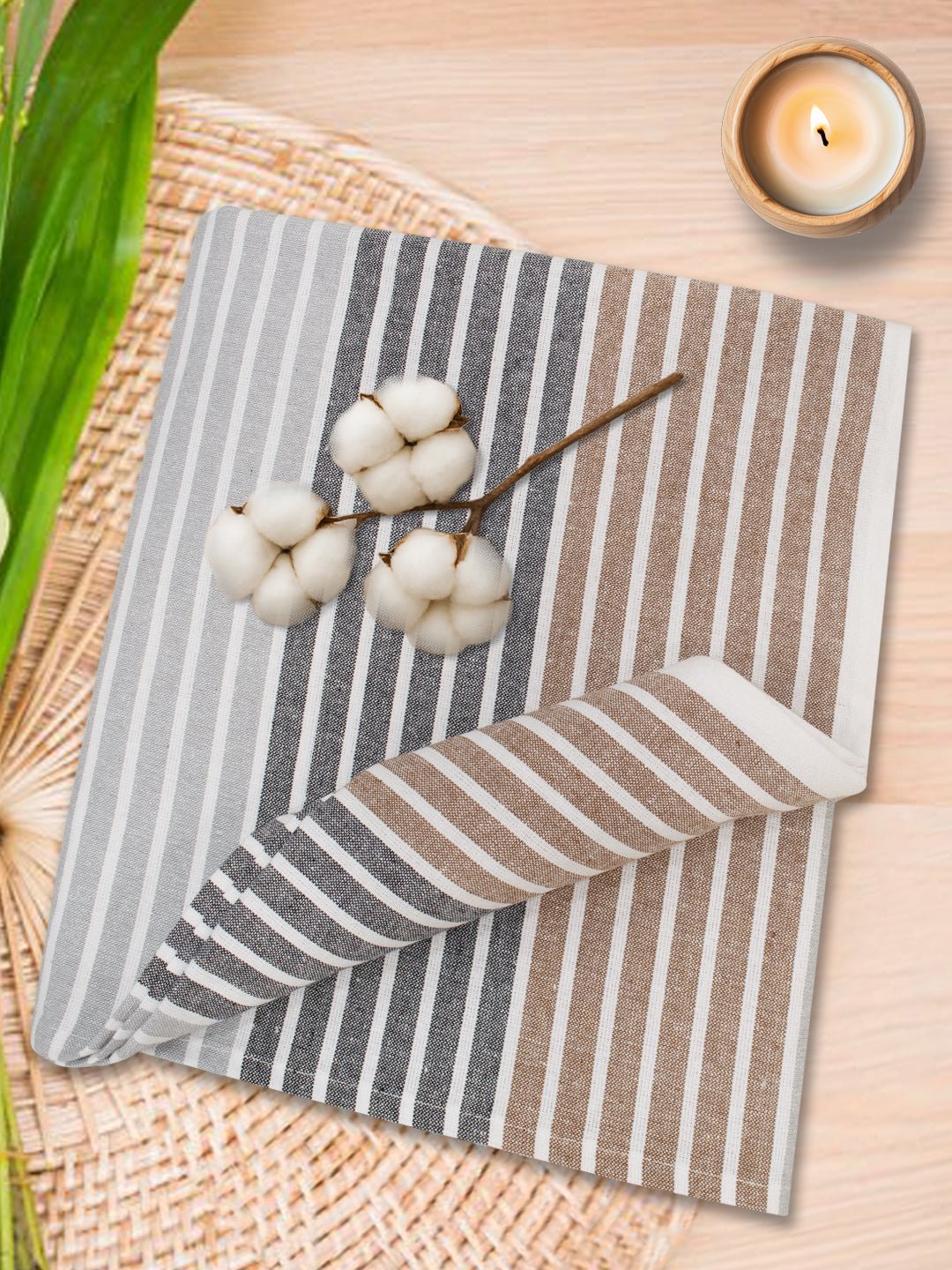 Chaddar Summer Stripes Light Grey & Brown Single Cotton Bedsheet Soft & Light by Athom Living - Athom Living