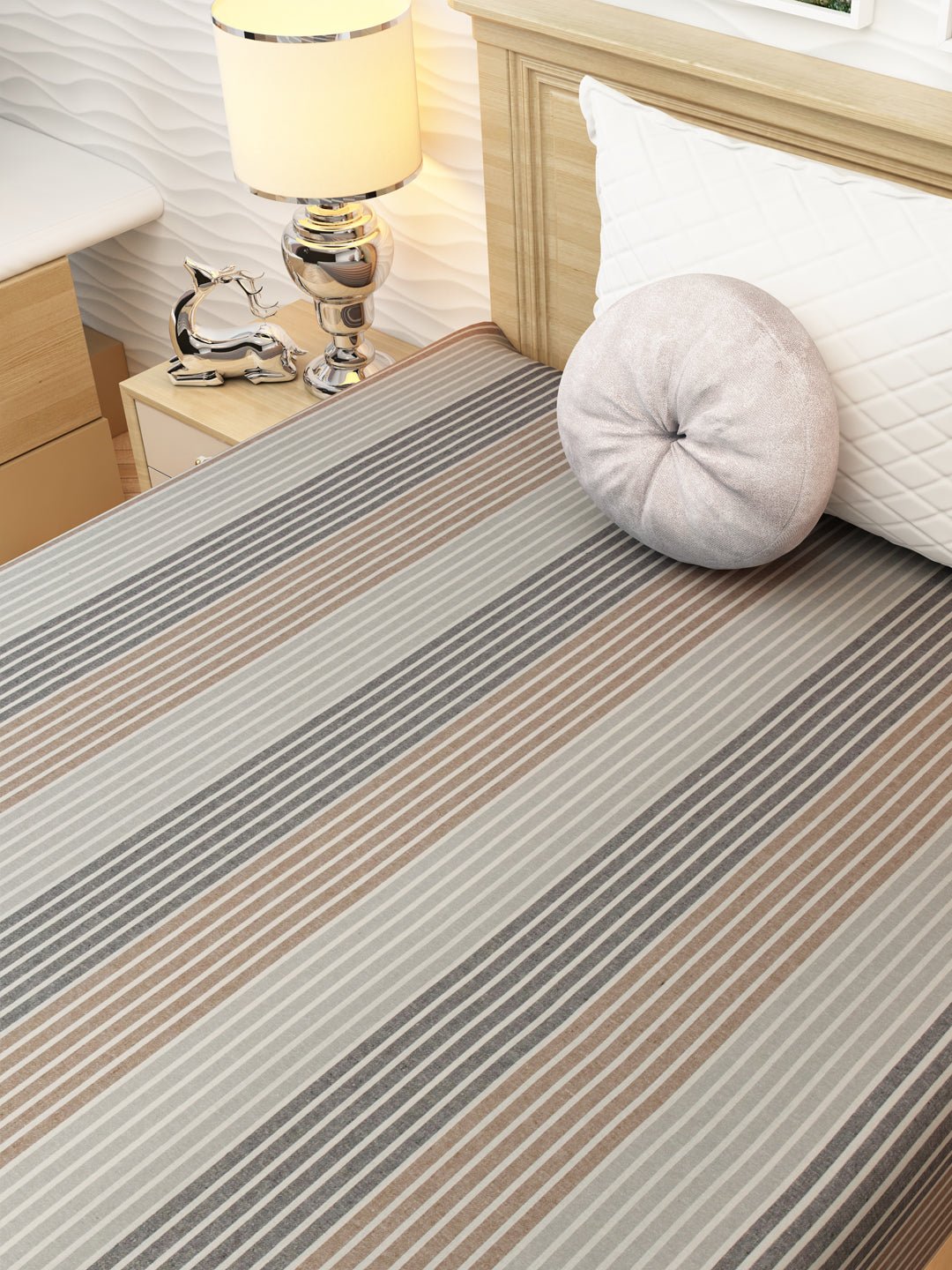 Chaddar Summer Stripes Light Grey & Brown Single Cotton Bedsheet Soft & Light by Athom Living - Athom Living