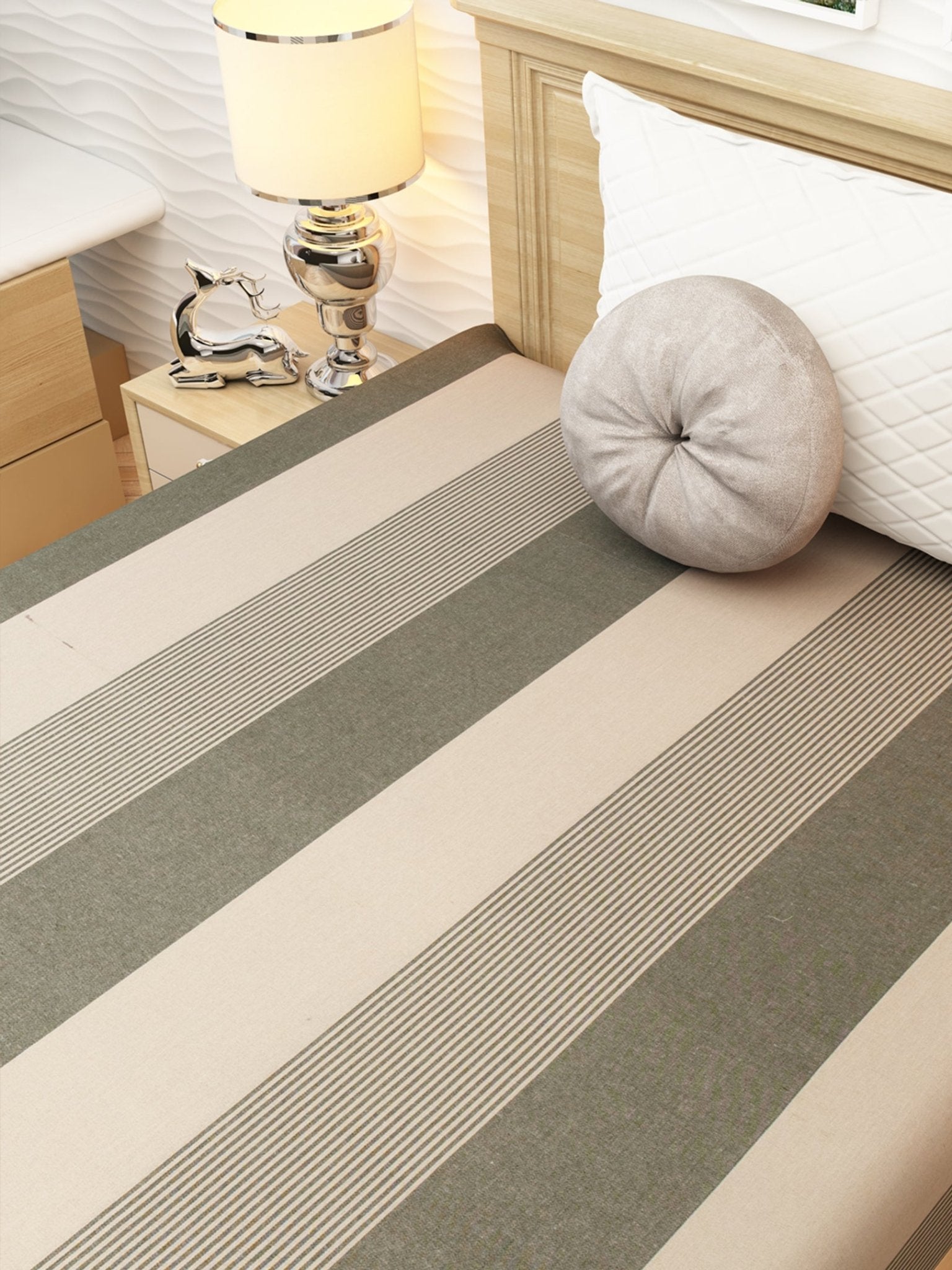 Chaddar Summer Stripes Light Grey Single Cotton Bedsheet Soft & Light by Athom Living - Athom Living