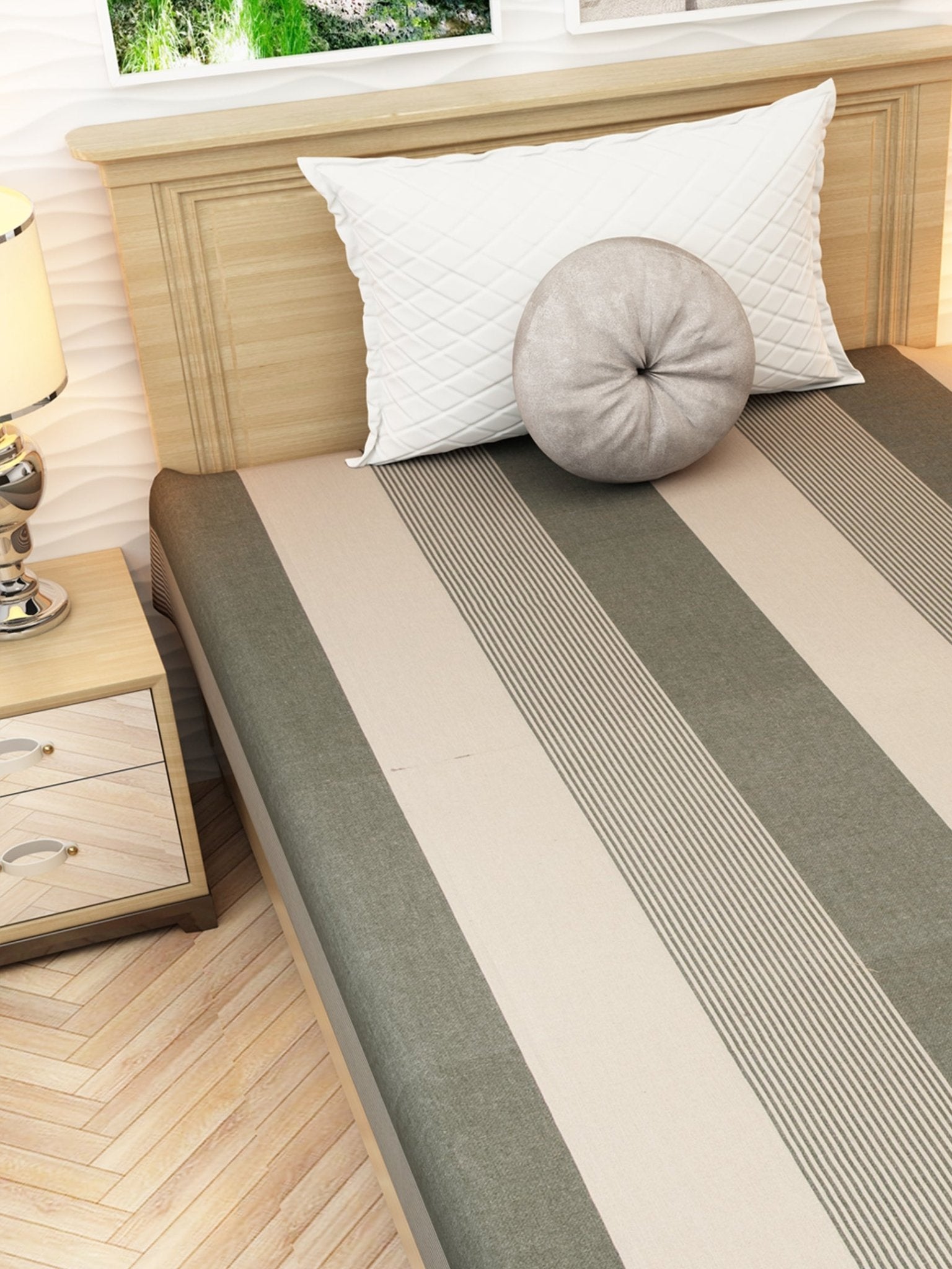 Chaddar Summer Stripes Light Grey Single Cotton Bedsheet Soft & Light by Athom Living - Athom Living