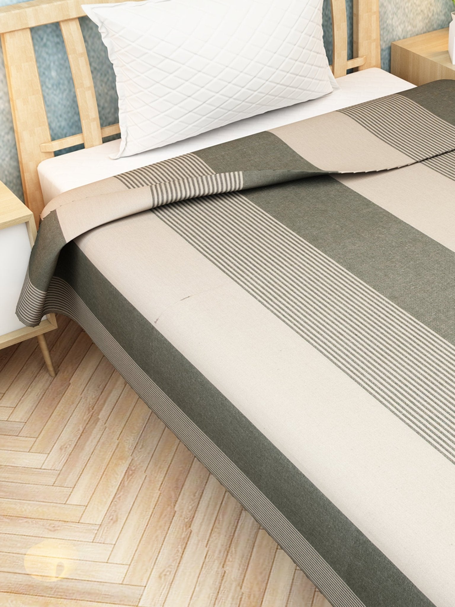 Chaddar Summer Stripes Light Grey Single Cotton Bedsheet Soft & Light by Athom Living - Athom Living