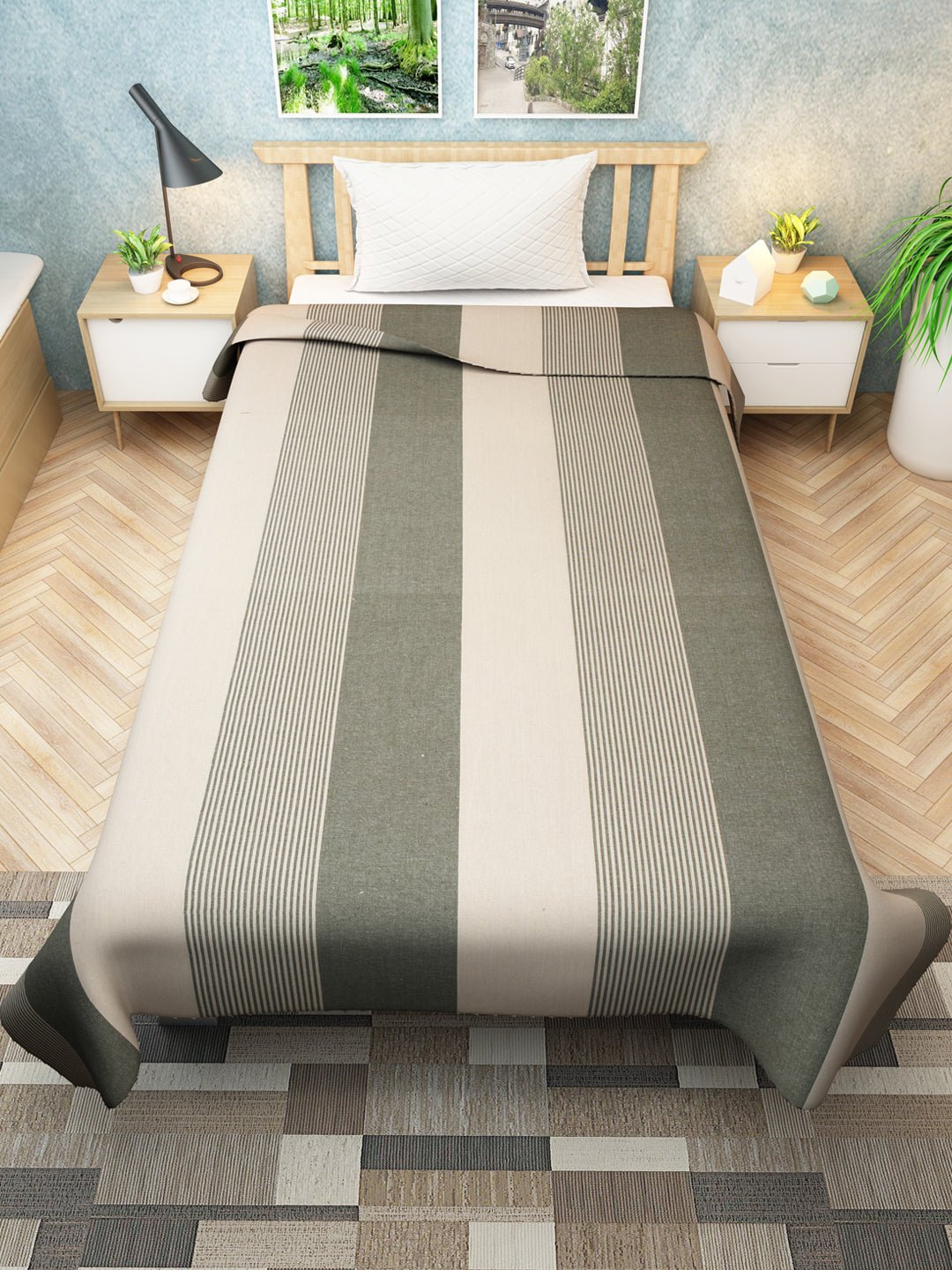 Chaddar Summer Stripes Light Grey Single Cotton Bedsheet Soft & Light by Athom Living - Athom Living