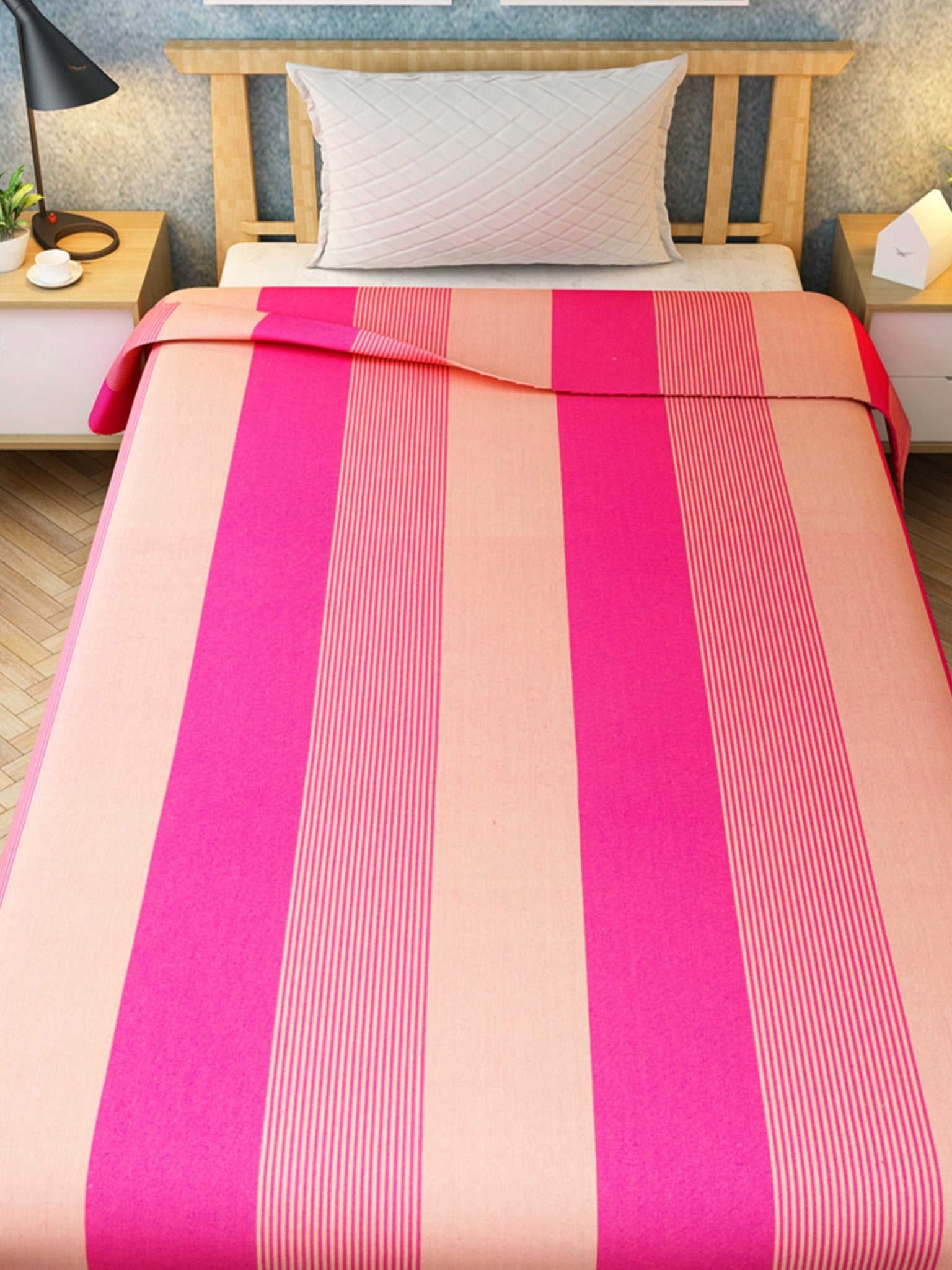 Chaddar Summer Stripes Light Pink Single Cotton Bedsheet Soft & Light by Athom Living - Athom Living
