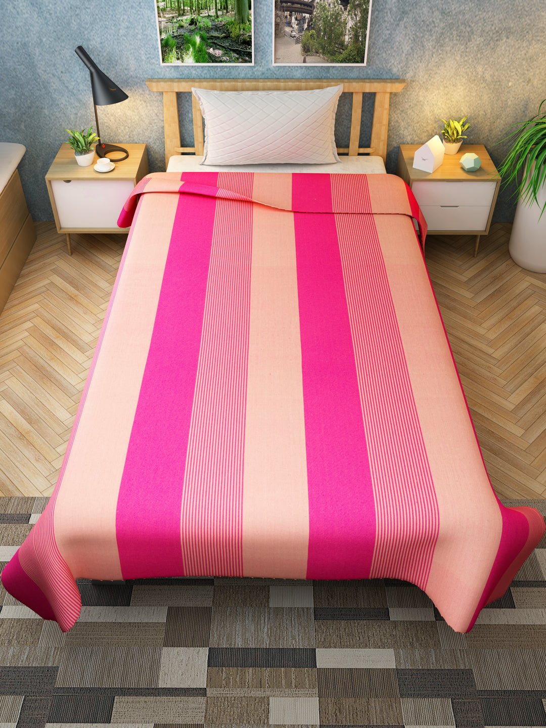 Chaddar Summer Stripes Light Pink Single Cotton Bedsheet Soft & Light by Athom Living - Athom Living
