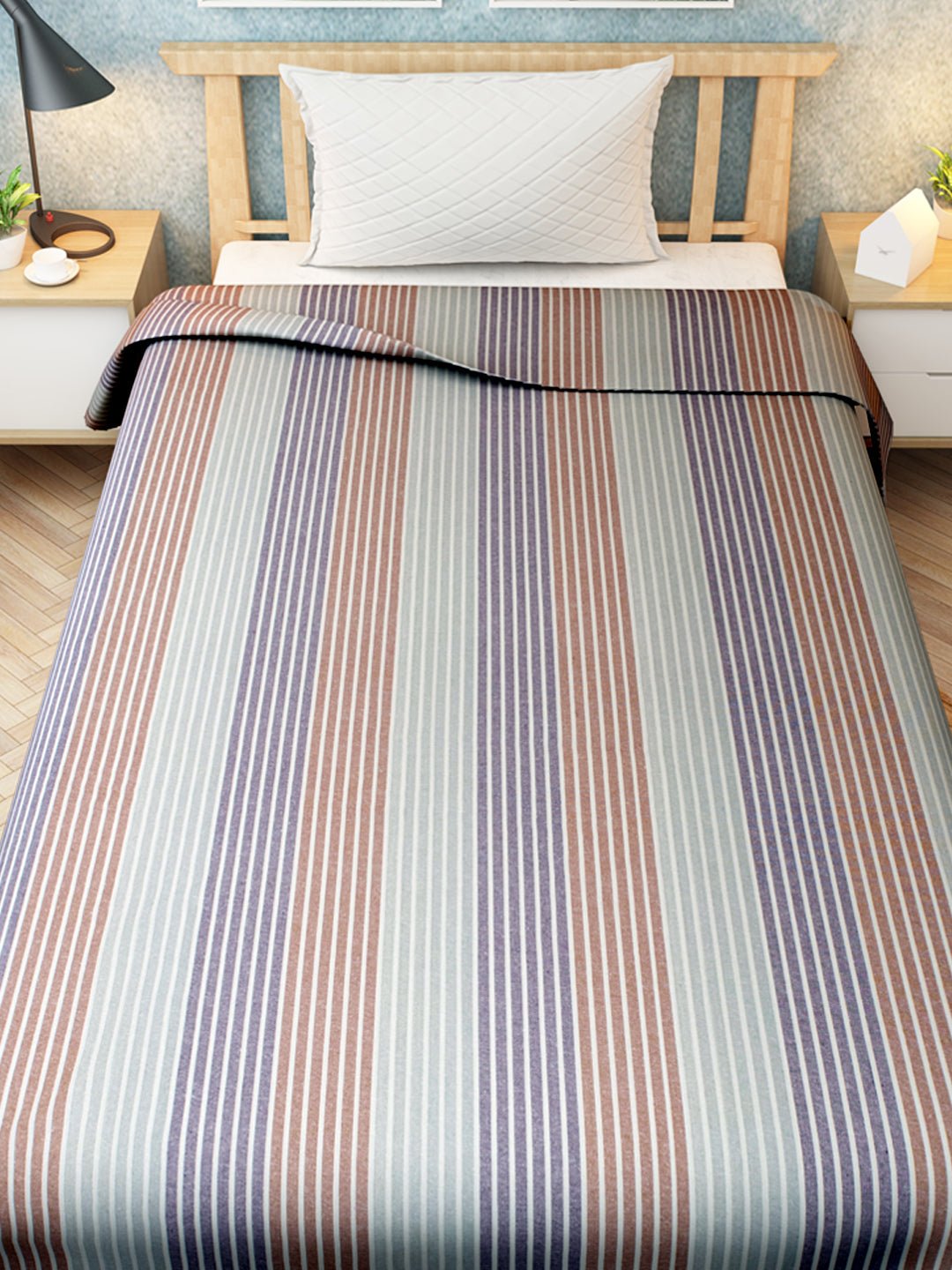 Chaddar Summer Stripes Light Purple & Brown Single Cotton Bedsheet Soft & Light by Athom Living - Athom Living